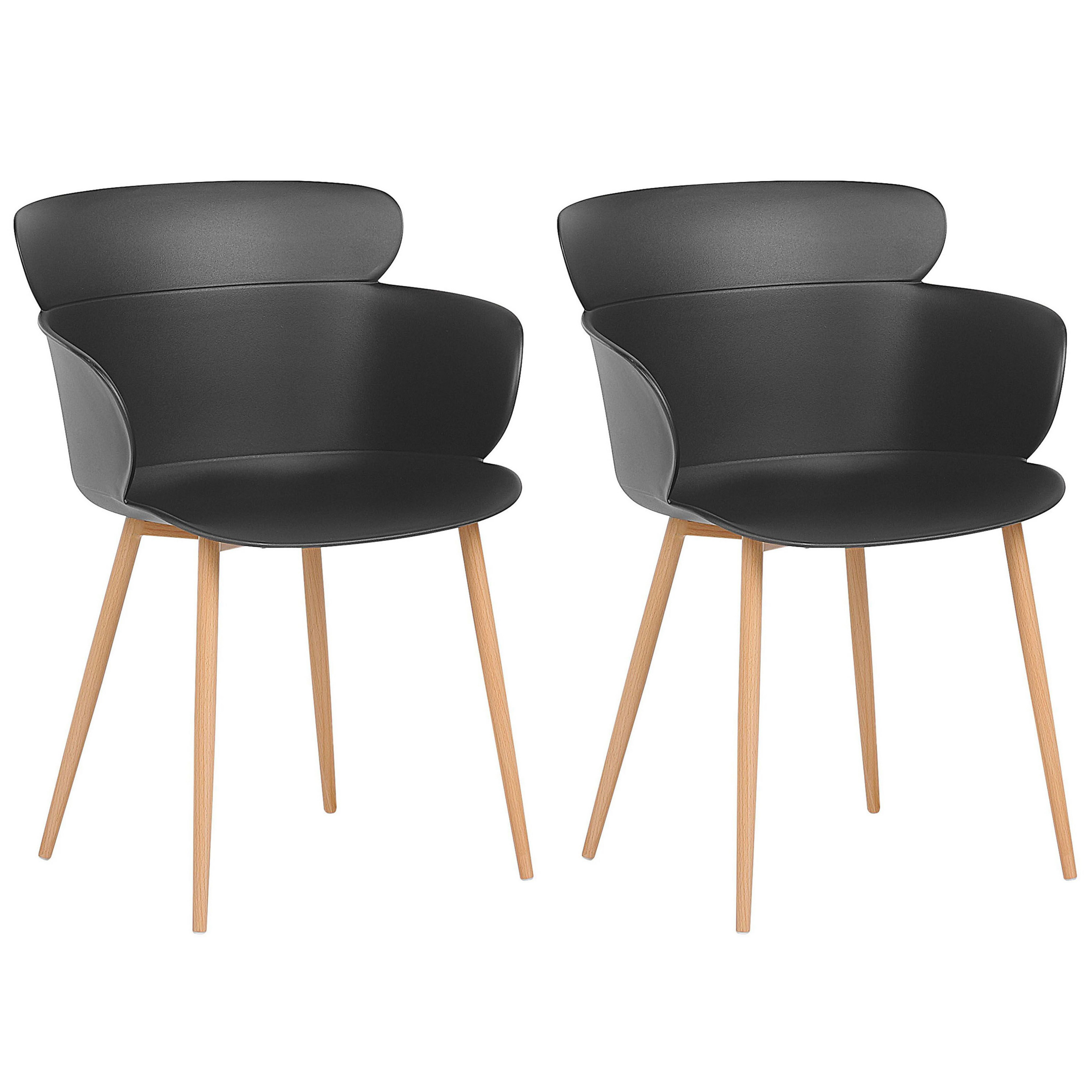 Beliani Set of 2 Dining Chairs Black Synthetic Material Metal Legs Ergonomic Back Modern Living Room
