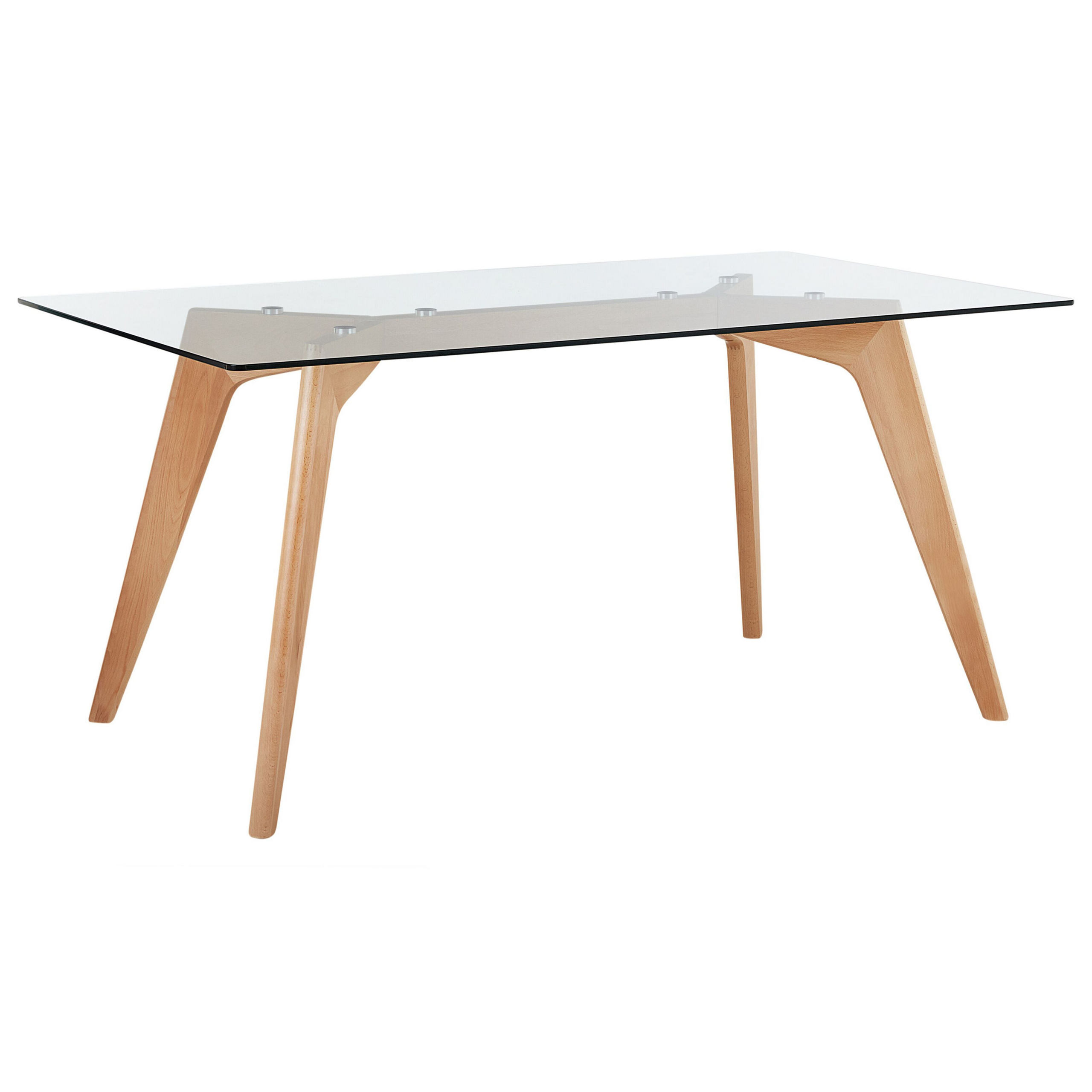Beliani Dining Table Transparent 160 x 90 cm Glass Top Wooden Legs Rectangular Scandinavian Modern
