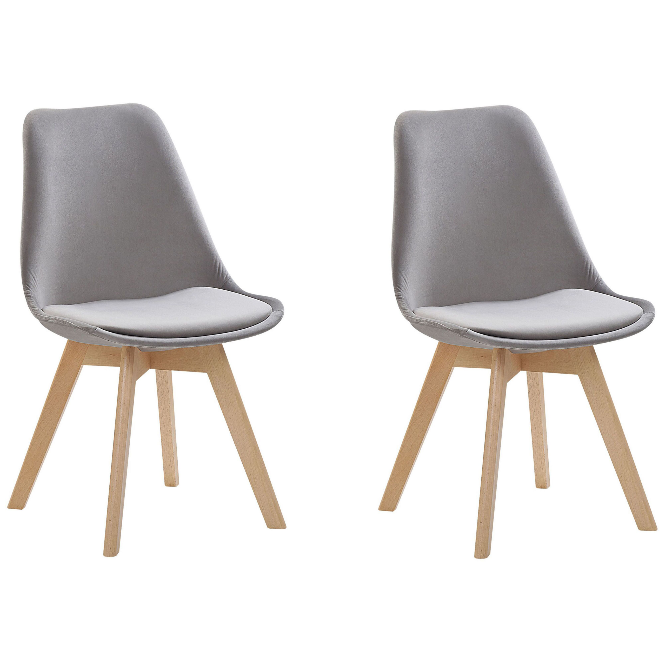 Beliani Set of 2 Dining Chairs Grey Velvet Upholstery Seat Sleek Wooden Legs Modern Design