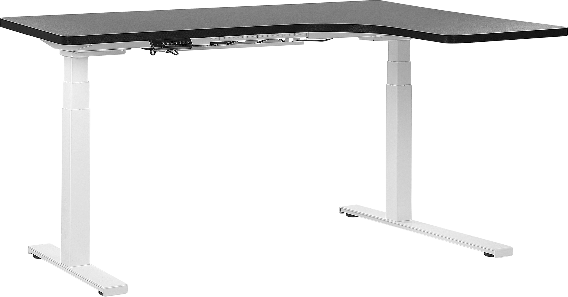 Beliani Right Corner Desk Black Tabletop 160 x 110 cm Electric Height Adjustable White Steel Frame Sit and Stand Modern Design