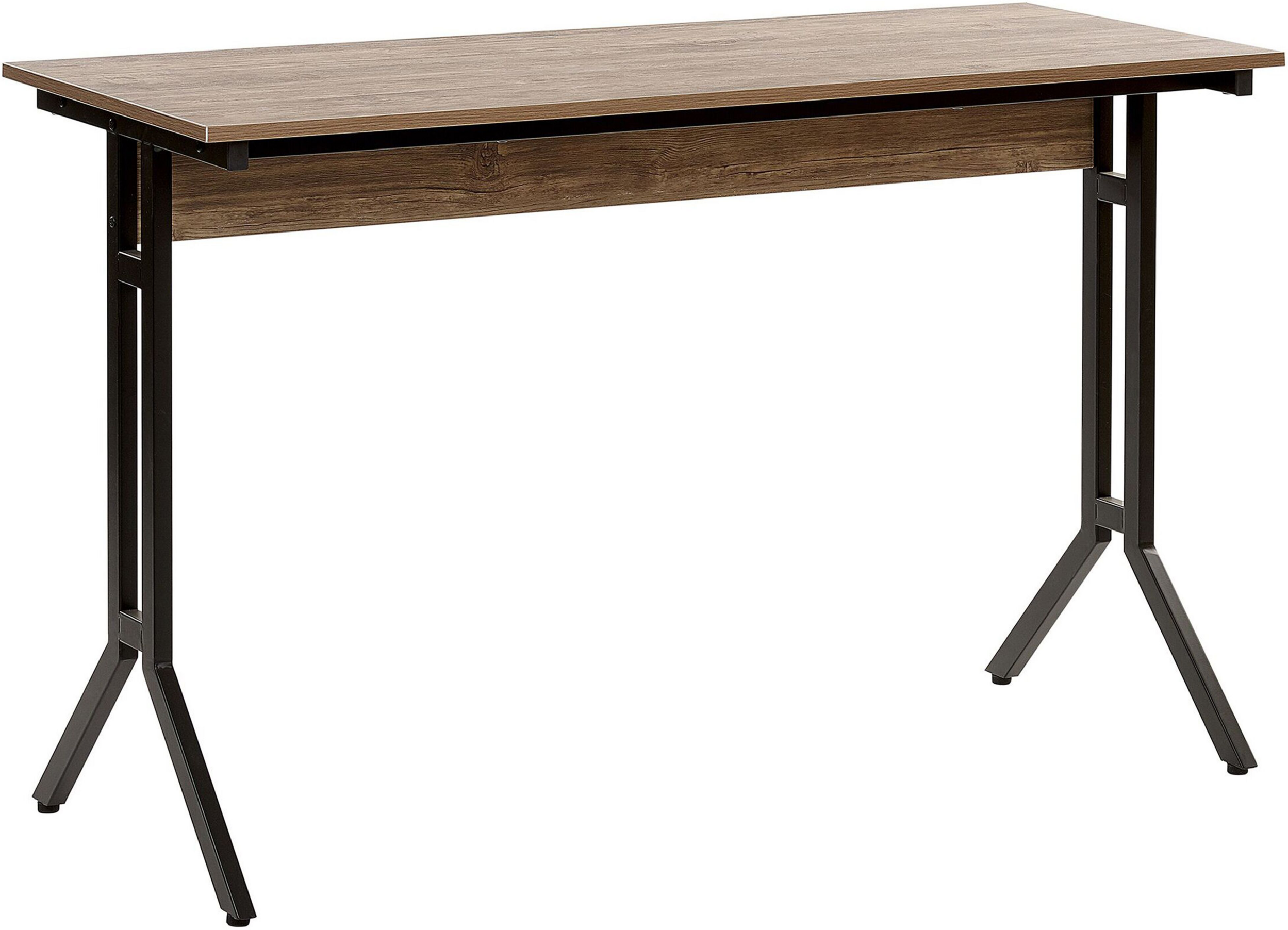 Beliani Home Office Desk Dark Wood Tabletop Black Powder Coated Steel Legs 120 x 48 cm Modern Industrial Design