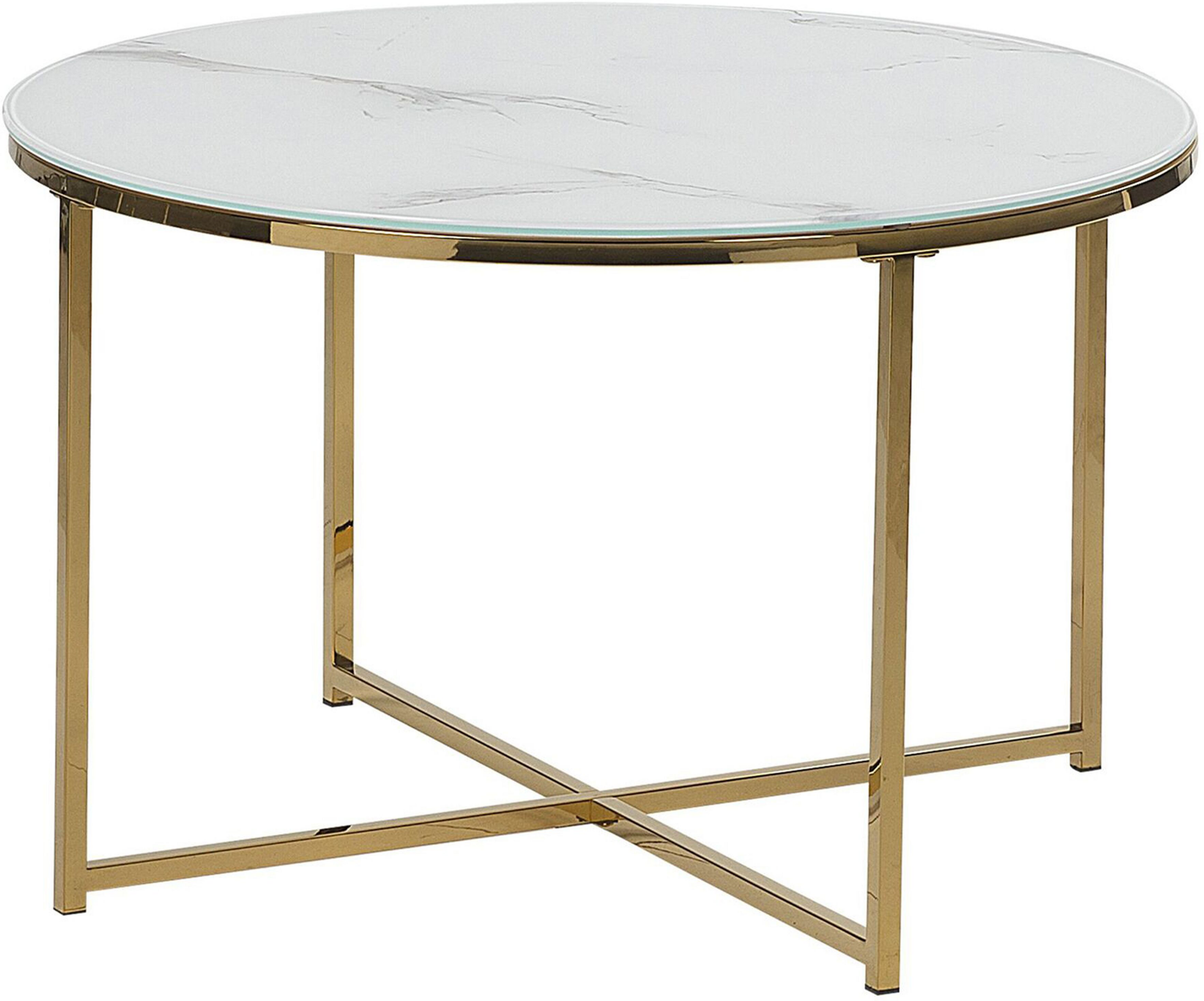 Beliani Coffee Table Round Marble Effect White Gold Base 70 cm Glam Modern Minimalist