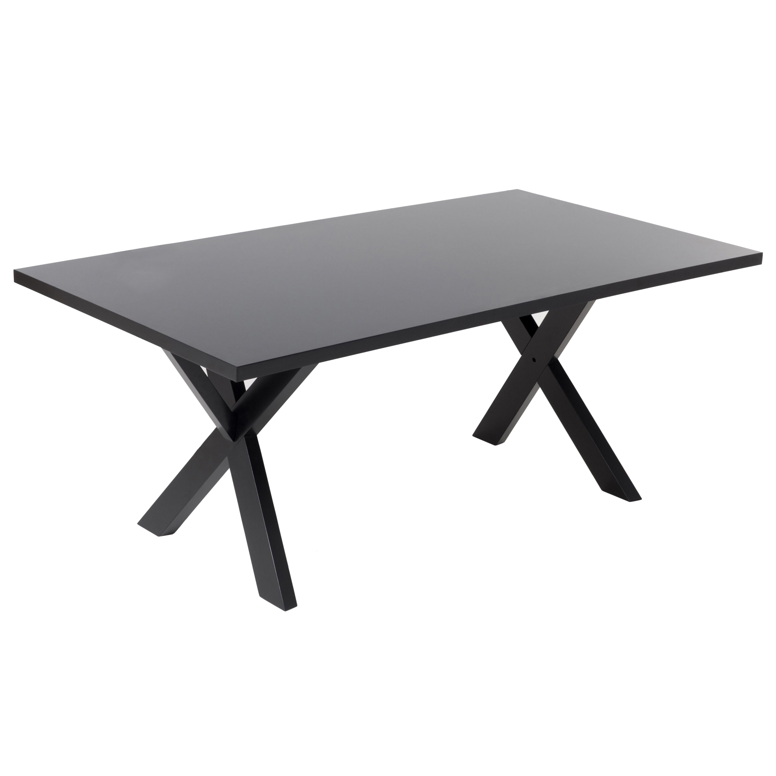 Beliani Dining Table Black Tabletop 77 x 180 x 80 cm X-cross Solid Wood Legs Kitchen Table