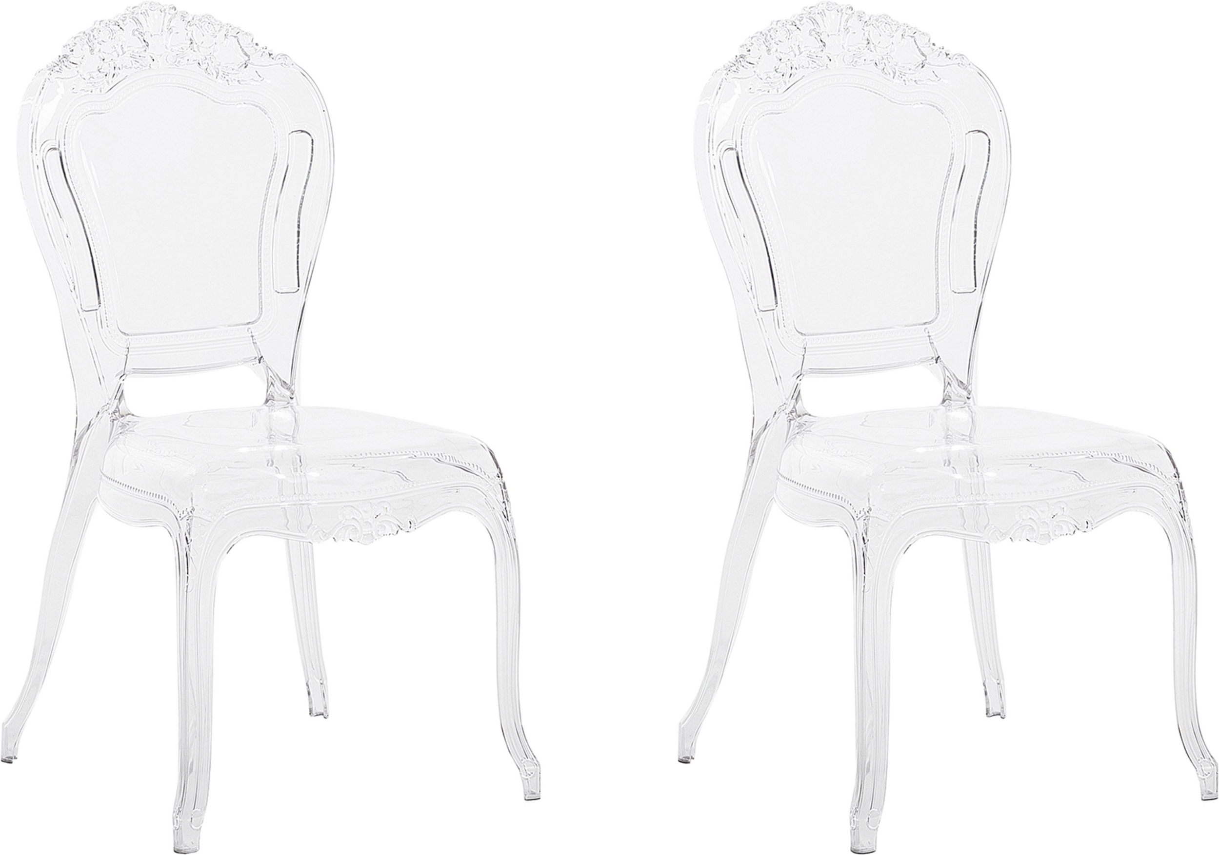 Beliani Set of 2 Dining Chairs Transparent Acrylic Solid Back Armless Stackable Vintage Modern Design