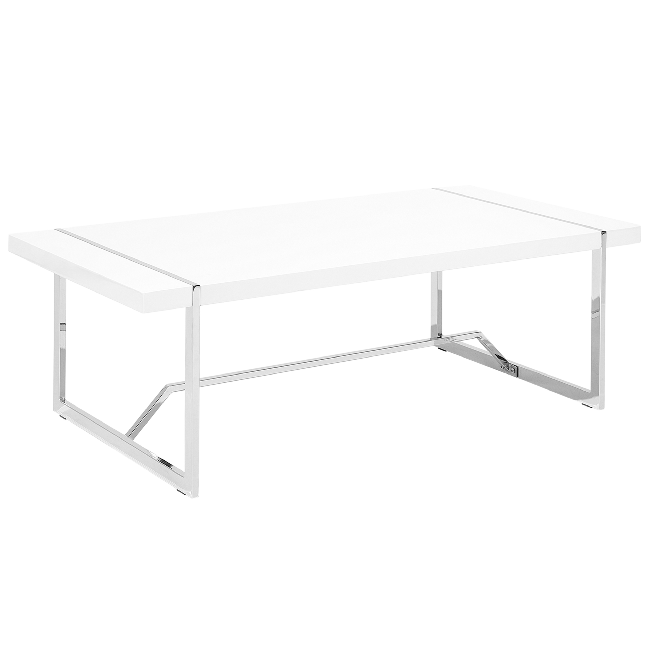 Beliani Coffee Table White 120 x 60 cm Metal Silver Legs Rectangular High Gloss Top Modern Design