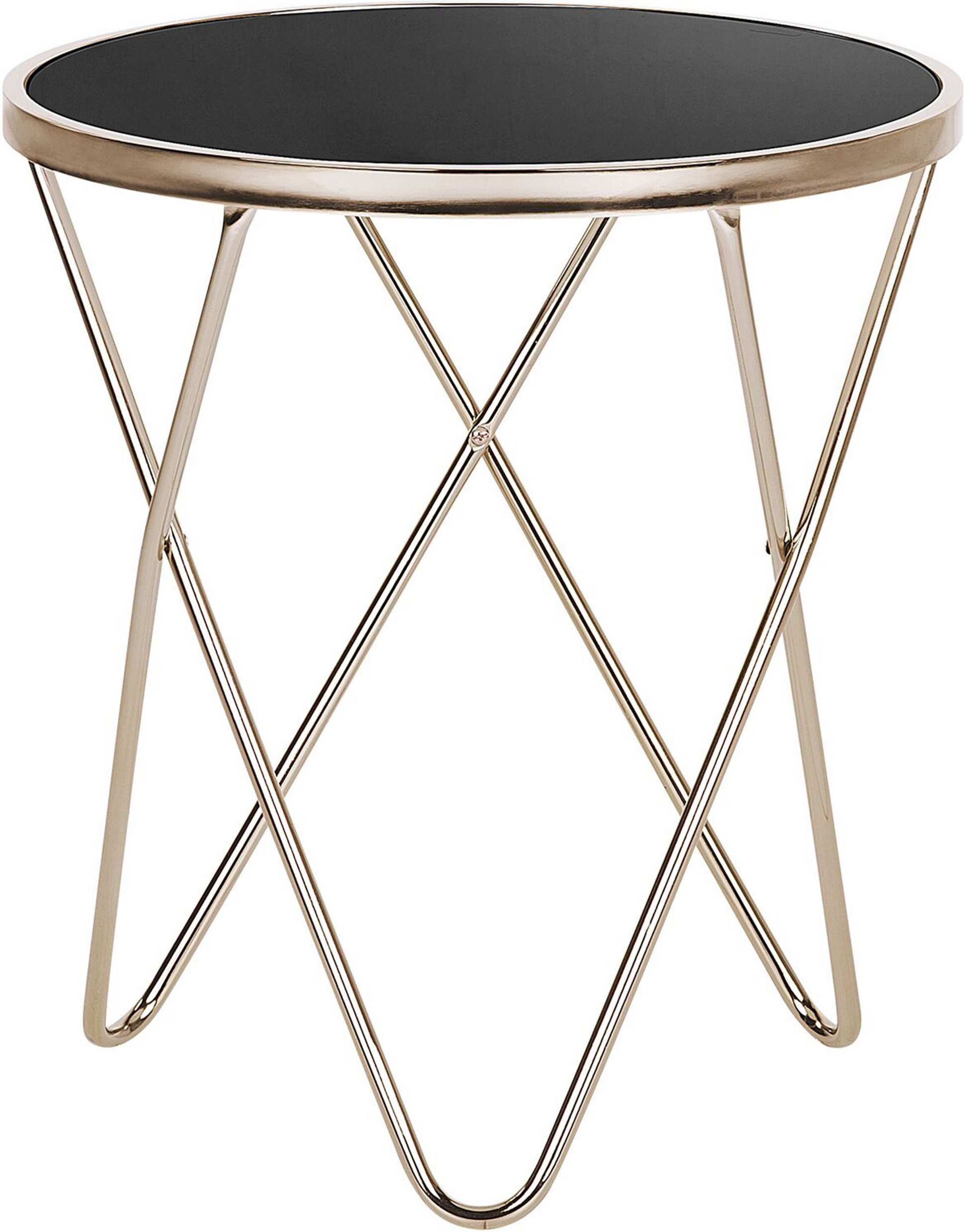 Beliani Side Table Black Tempered Glass Top Gold Metal Hairpin Legs Round Shape