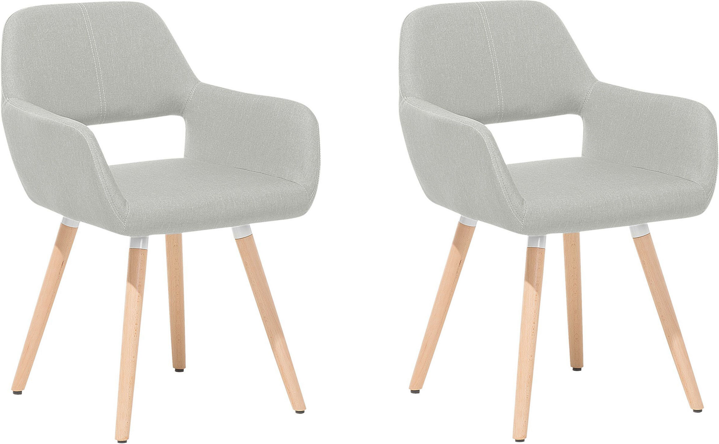 Beliani Set of 2 Dining Chairs Light Grey Fabric Upholstery Light Wood Legs Modern Eclectic Style