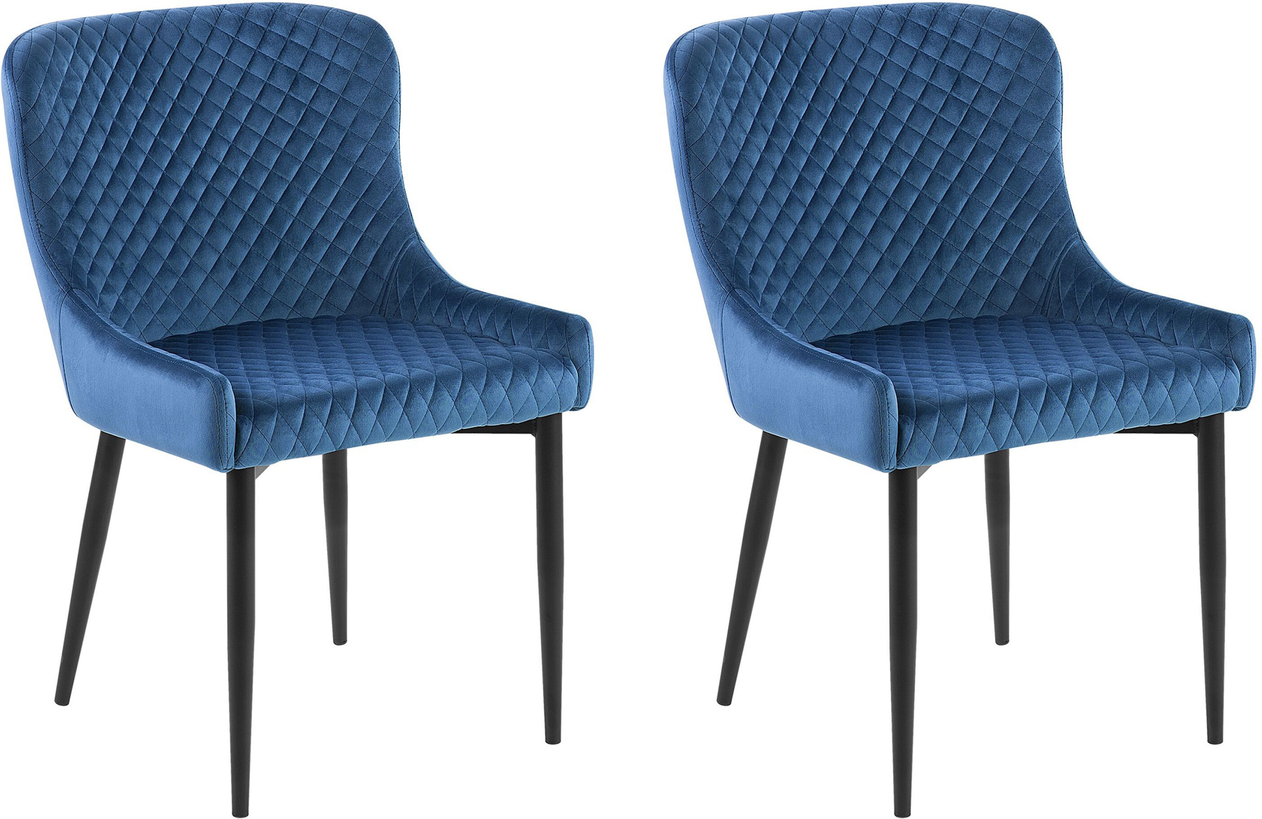 Beliani Set of 2 Dining Chairs Blue Velvet Upholstered Quilted