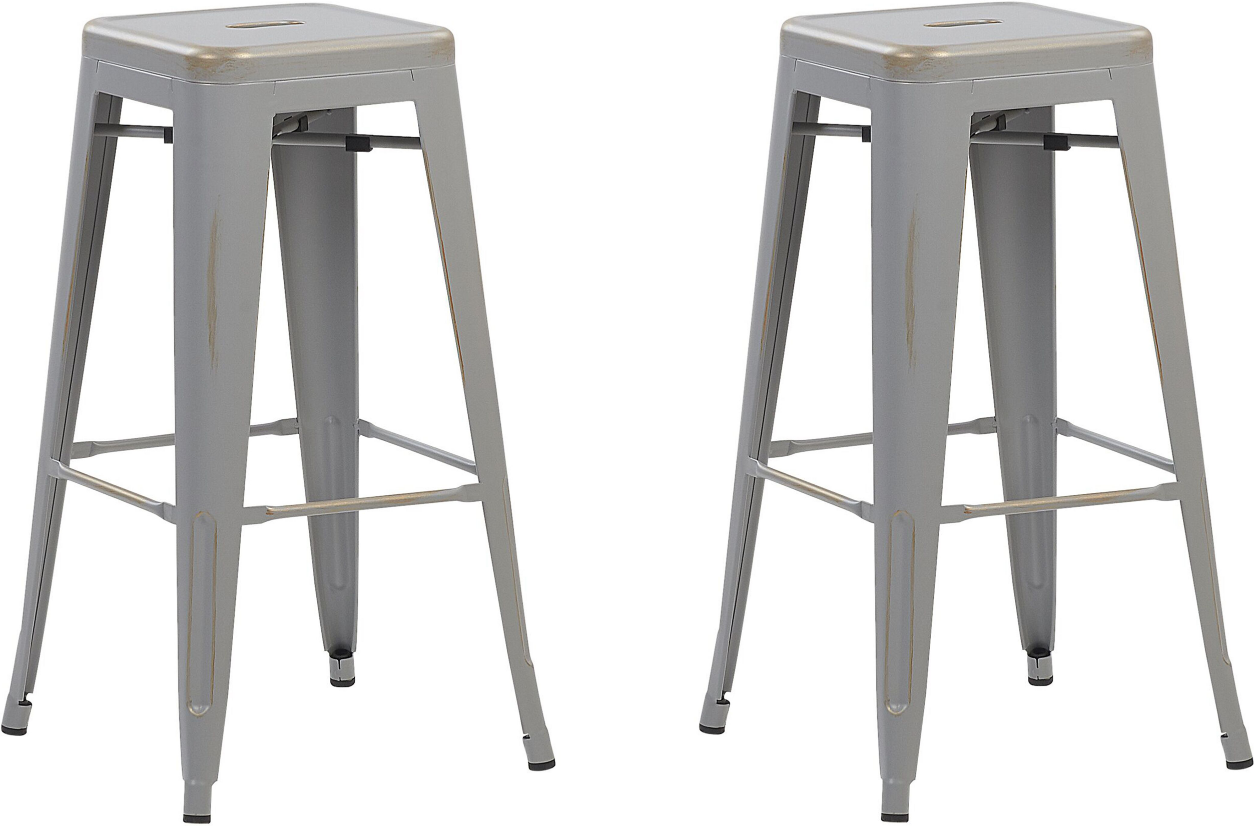 Beliani Set of 2 Bar Stools Silver with Gold Metal 76 cm Stackable Counter Height Industrial