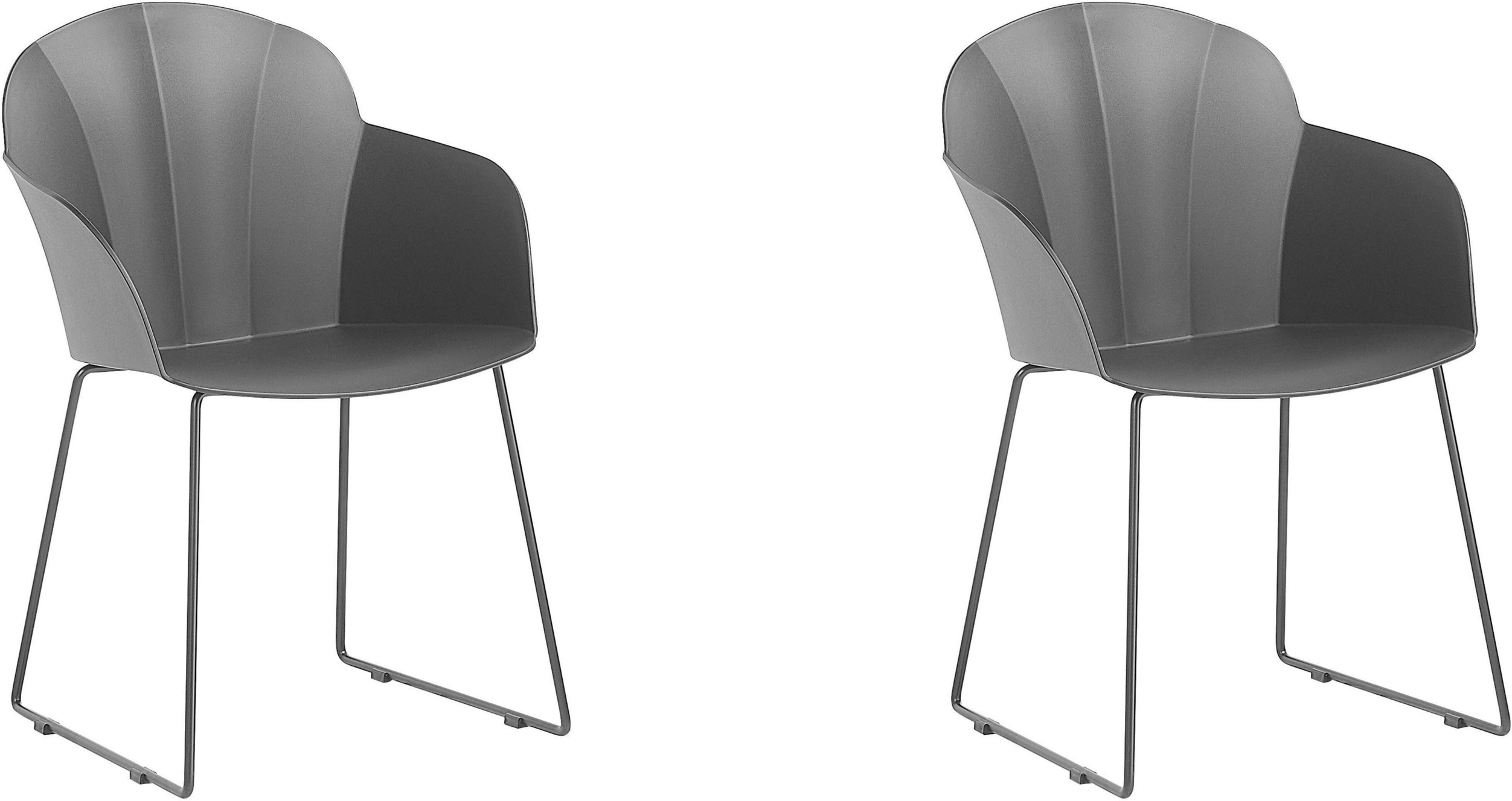 Beliani Set of 2 Dining Chairs Black Synthetic Material Black Metal Legs Formed Back Modern Living Room