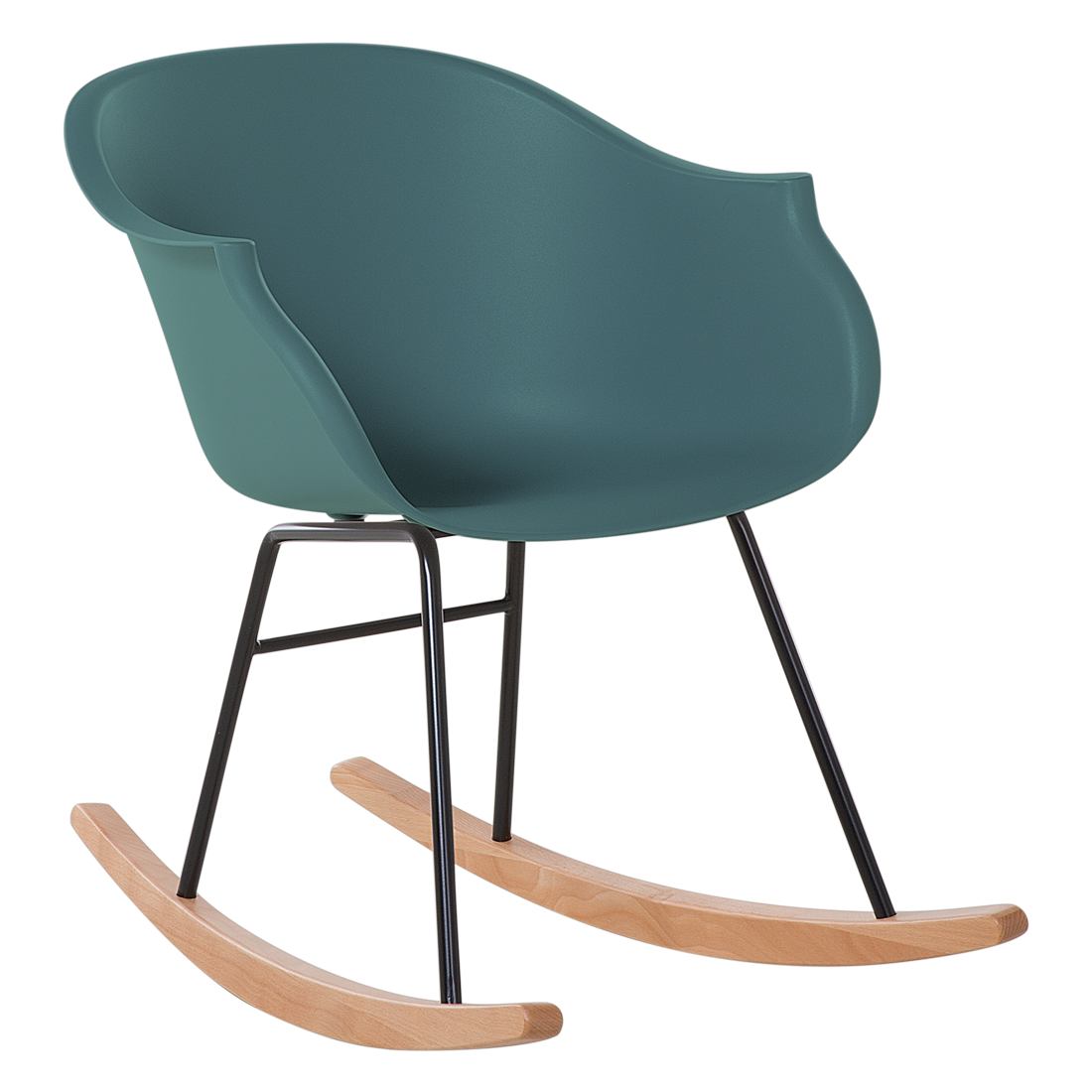 Beliani Rocking Chair Emerald Green Synthetic Material Metal Legs Shell Seat Solid Wood Skates Modern Scandinavian Style