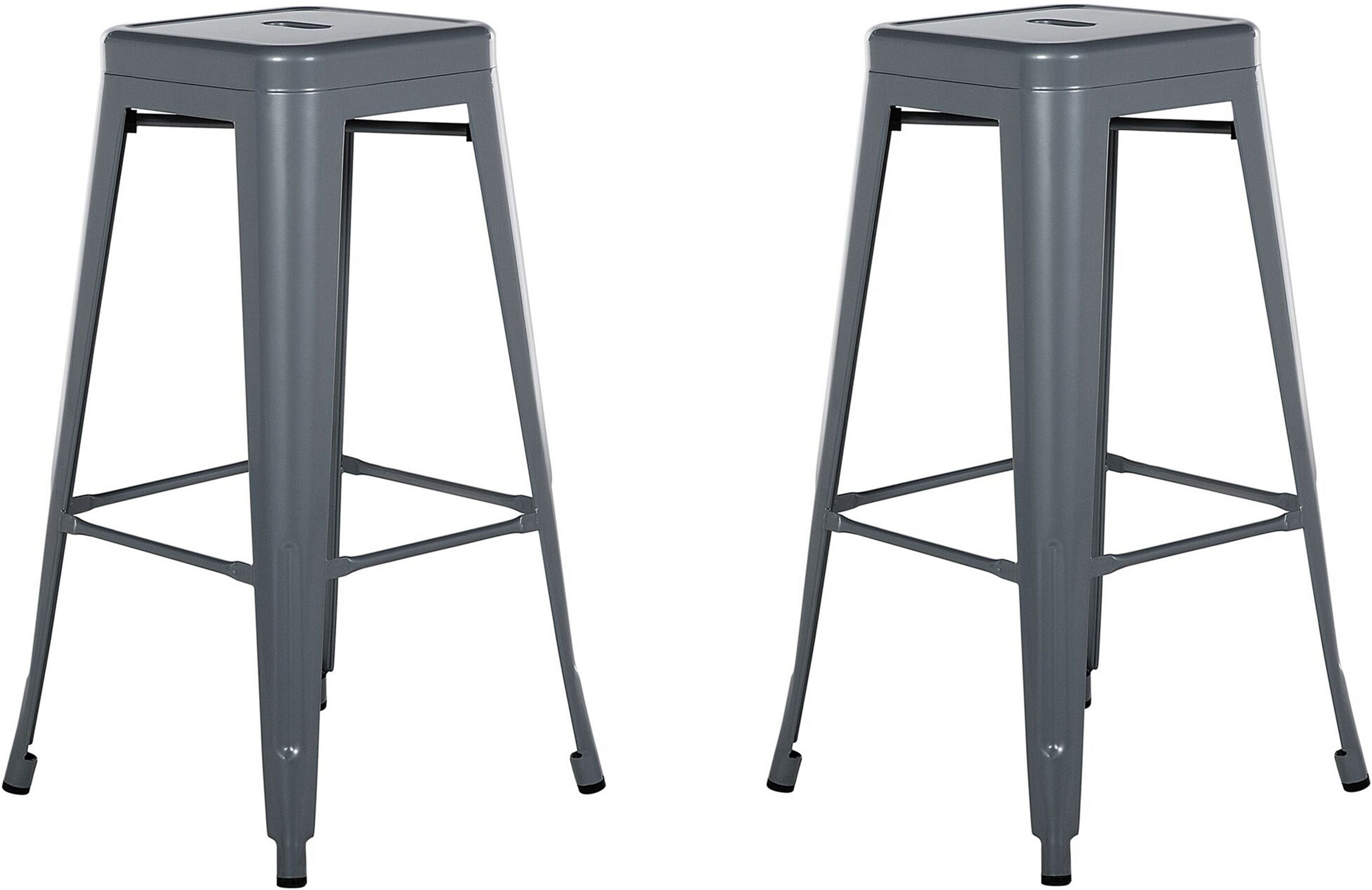 Beliani Set of 2 Bar Stools Grey Metal 76 cm Stackable Counter Height Industrial