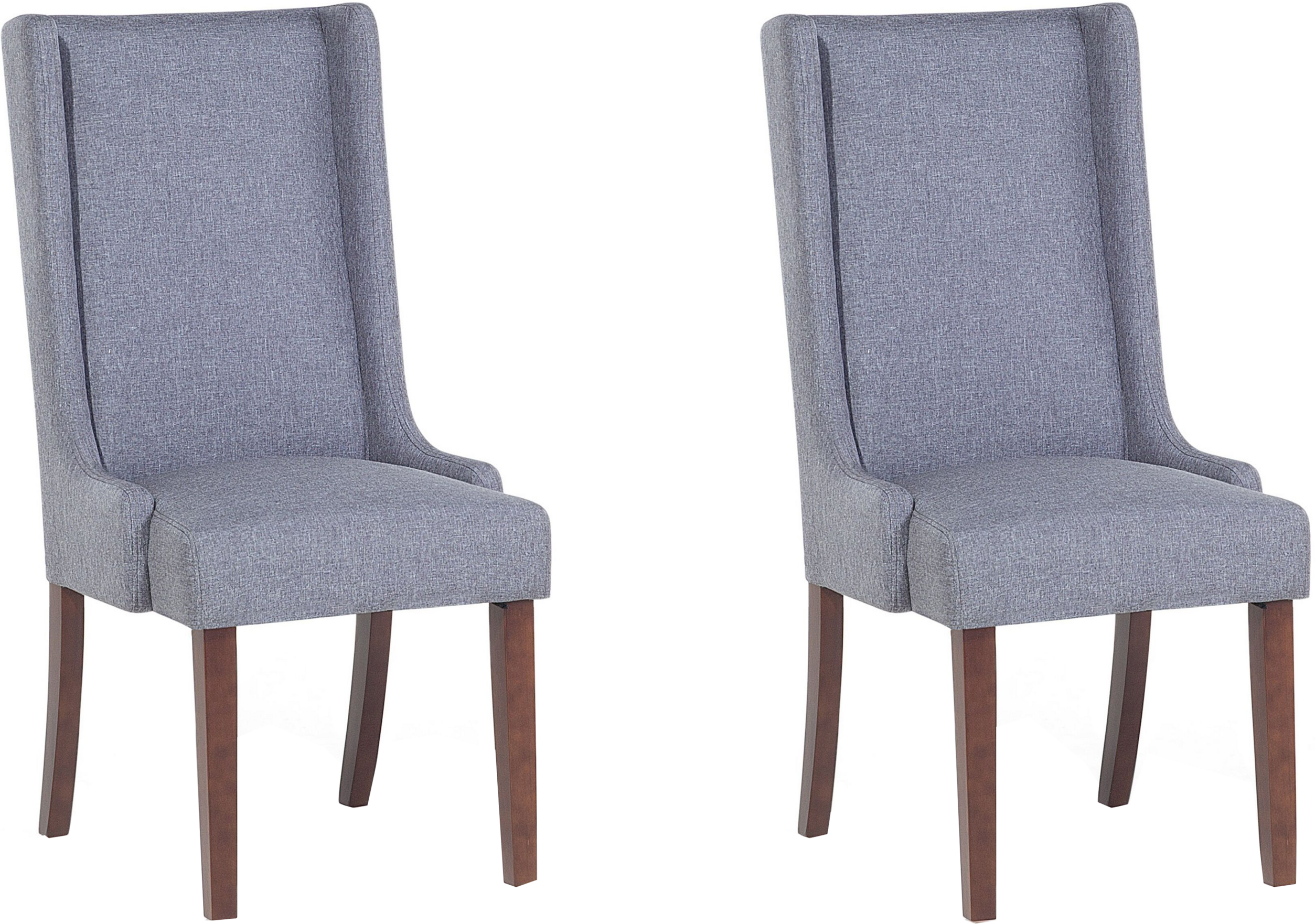 Beliani Set of 2 Dining Chairs Grey Fabric Upholstered High Back Wooden Legs Modern Parsons