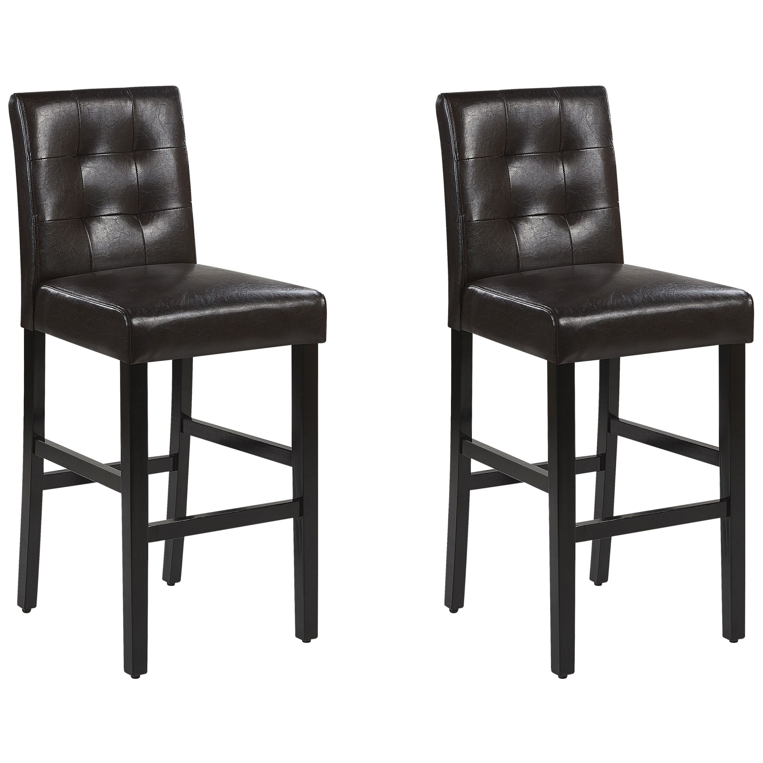 Beliani Set of 2 Bar Stools Brown Faux Leather Upholstery Light Wood Legs Retro Style