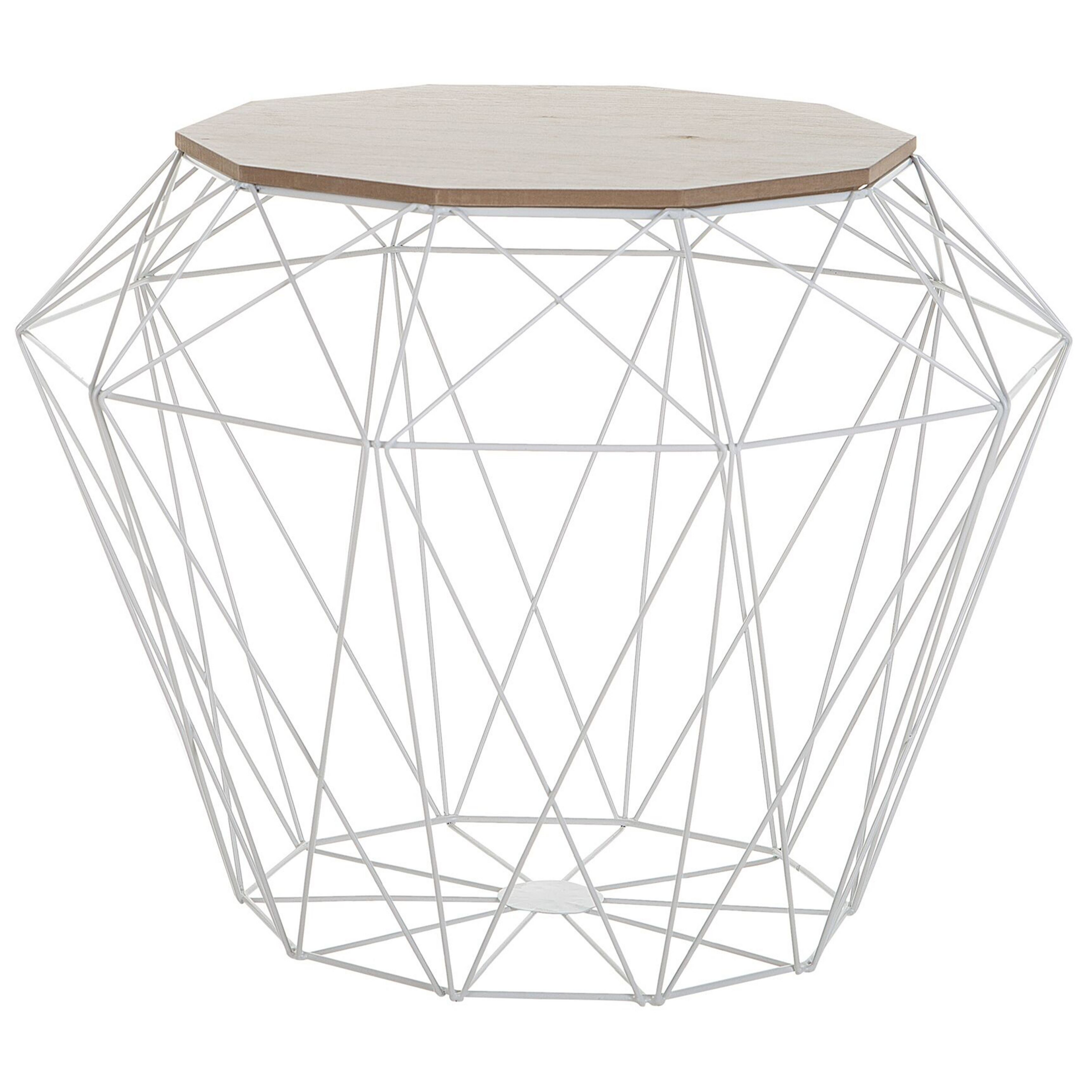 Beliani Side Table White and Golden Metal Base Removable Top Geometric Glam