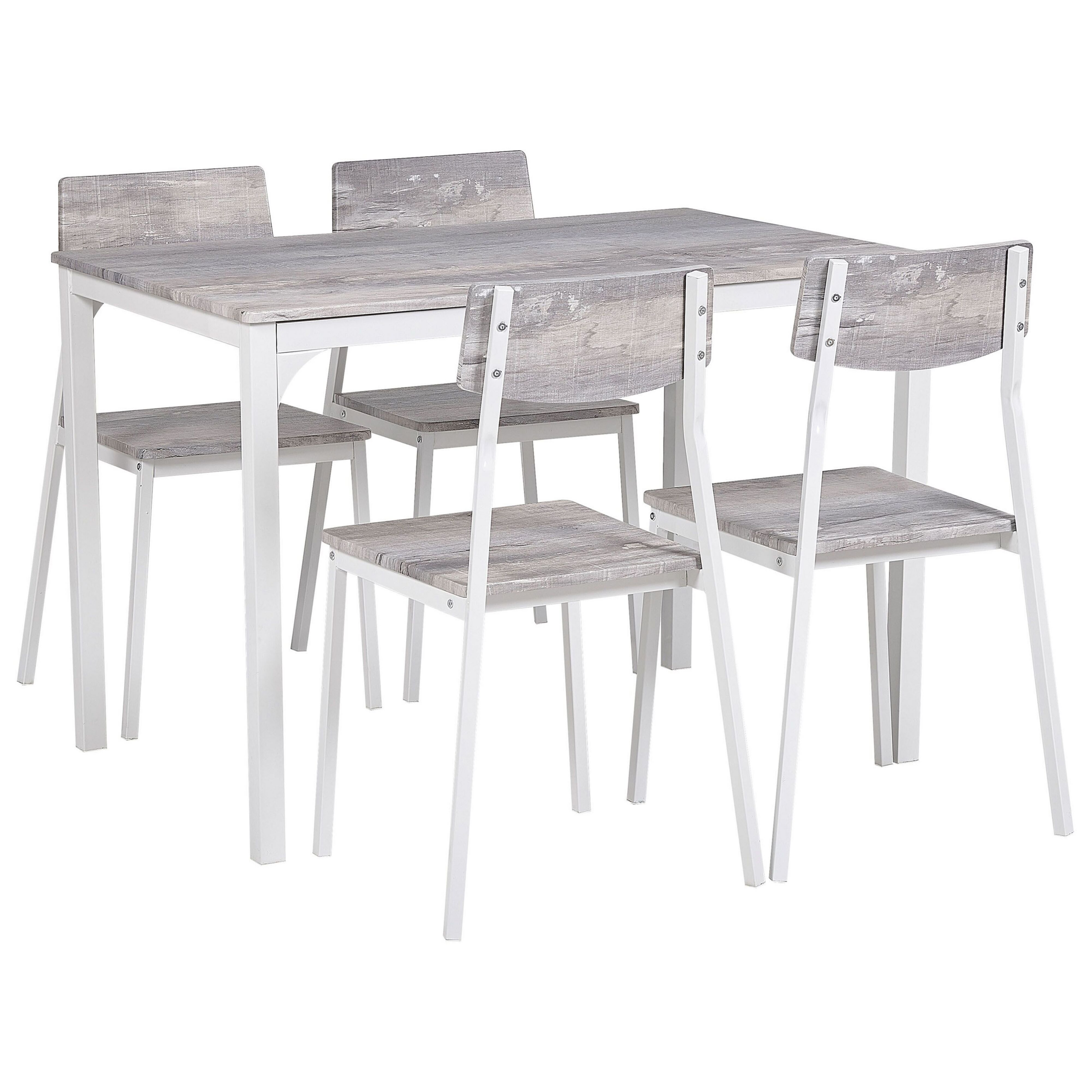 Beliani Dining Set Grey Top White Steel Legs Rectangular Table 110 x 70 cm 4 Chairs Modern