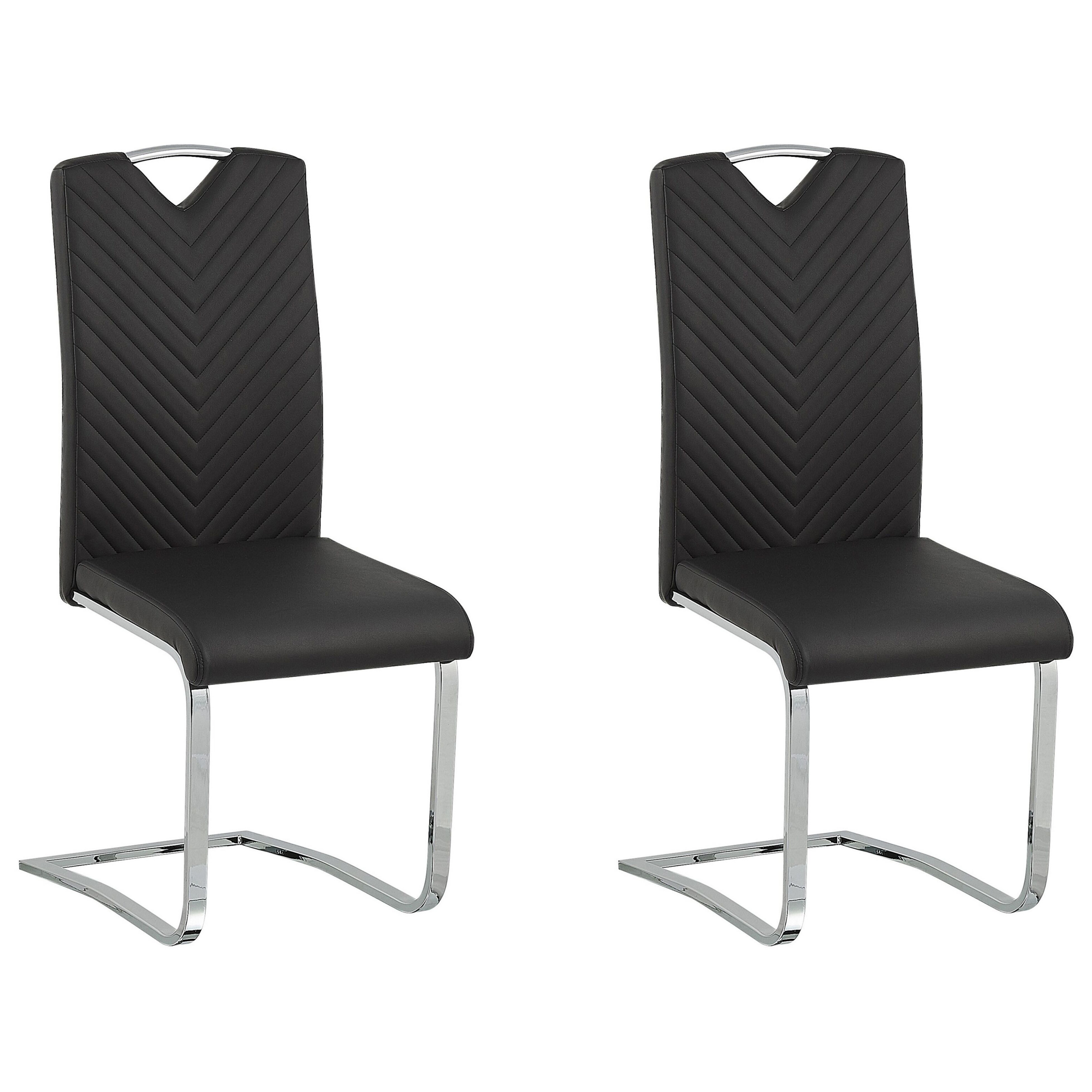 Beliani Set of 2 Dining Chairs Black Faux Leather Upholstered Seat Hight Back Cantilever Conference Room Modern