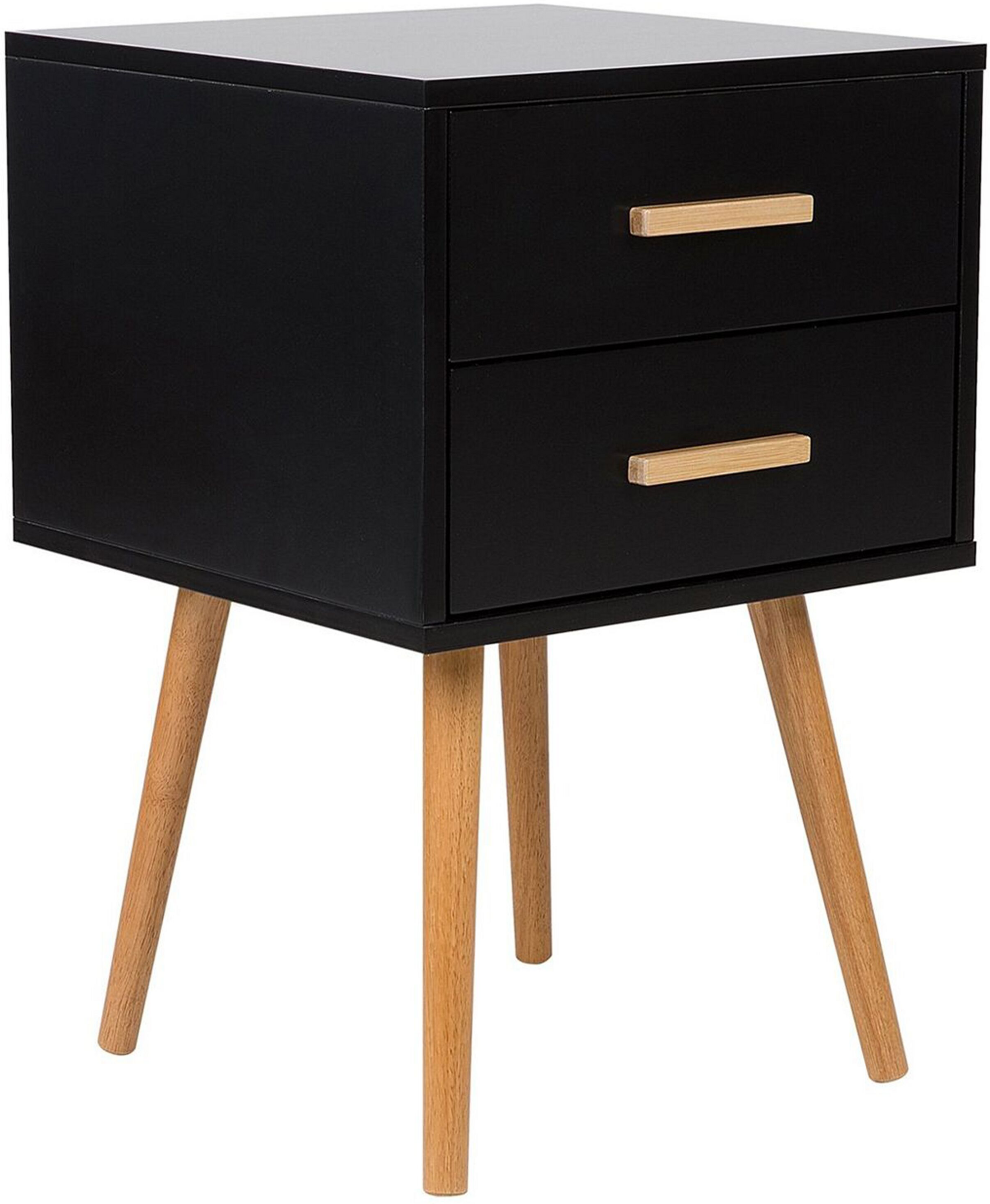 Beliani Bedside Table Black and Light Wood 61 x 40 cm 2 Drawers Scandinavian