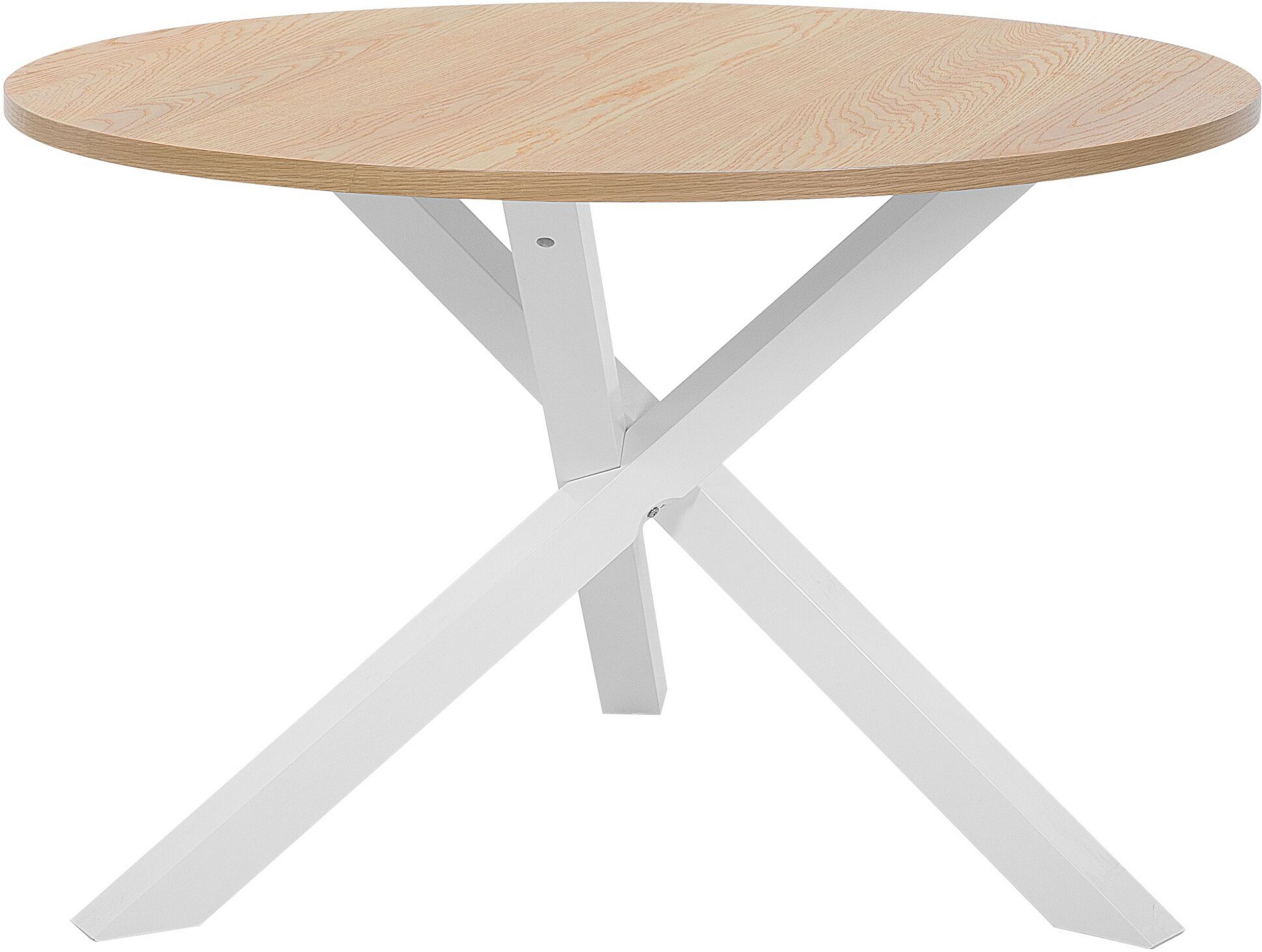 Beliani Dining Table Light Wood White ø 120 cm Round Scandinavian