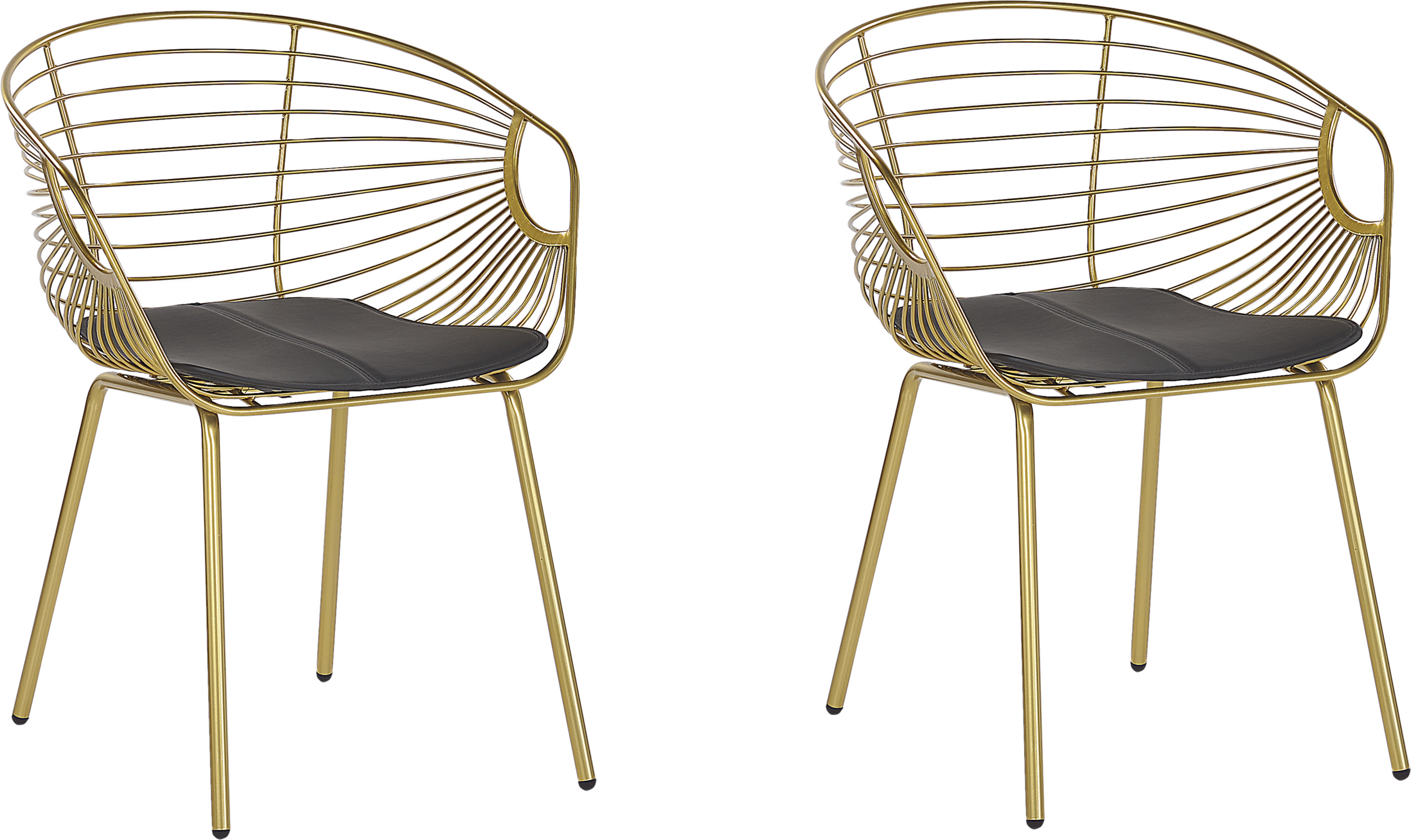 Beliani Set of 2 Dining Chairs Gold Metal Wire Design Faux Leather Black Seat Pad Glam Industrial Modern