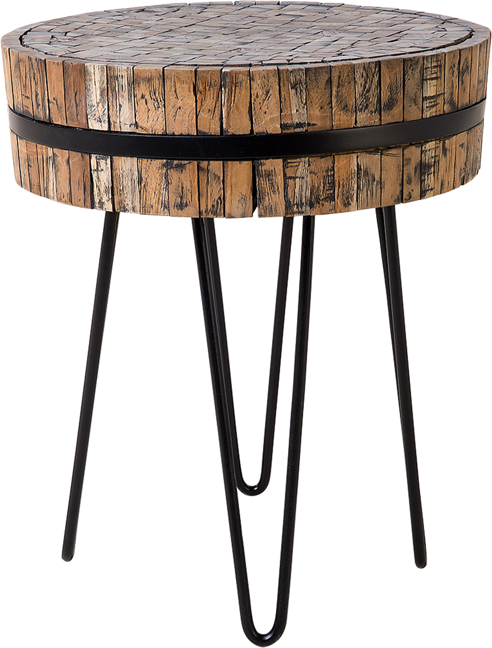 Beliani Coffee Table Light Wood Teak Steel Hairpin Legs Rustic Style Side Table