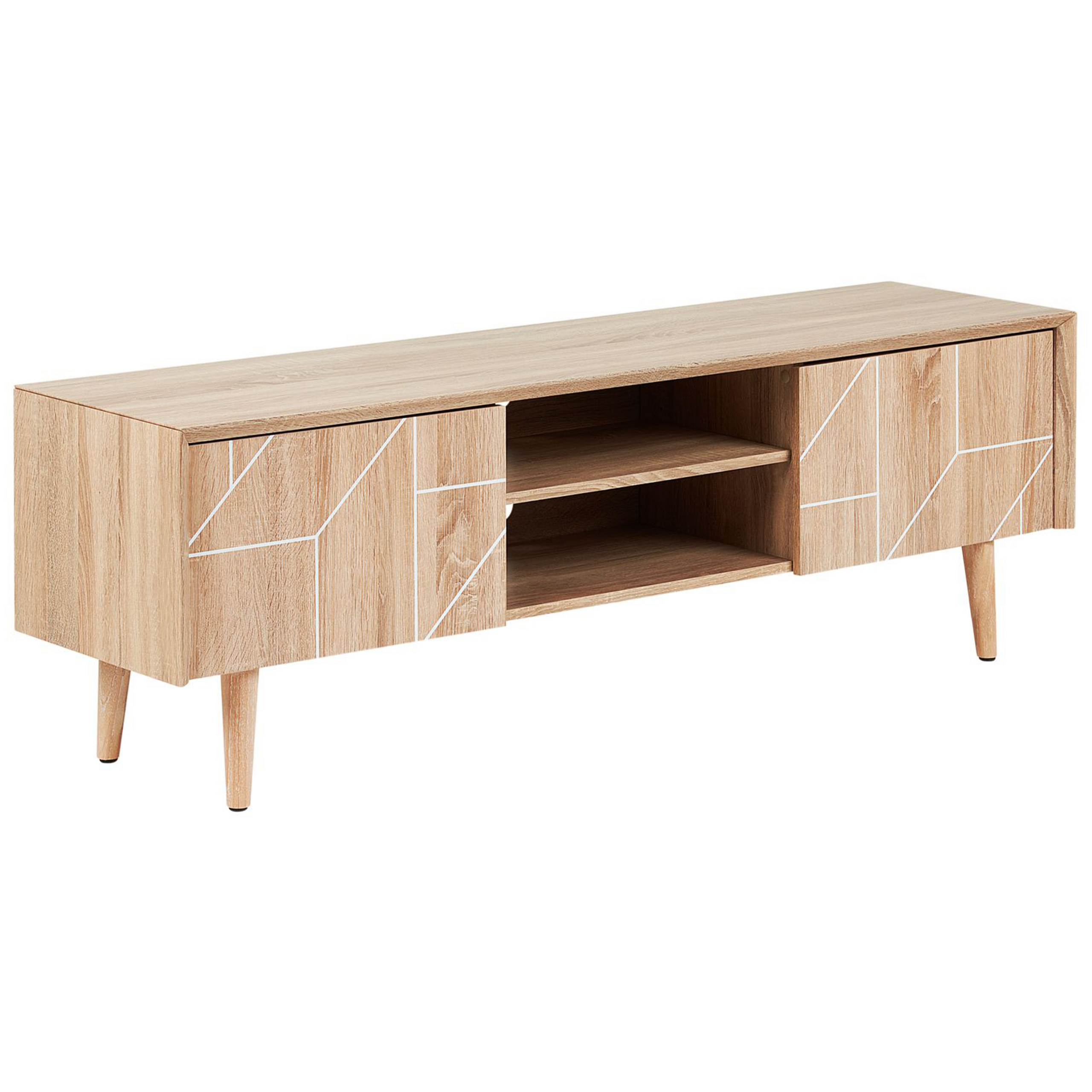 Beliani TV Stand Light Wood for up to 70ʺ TV Media Unit with 2 Cabinets Shelves