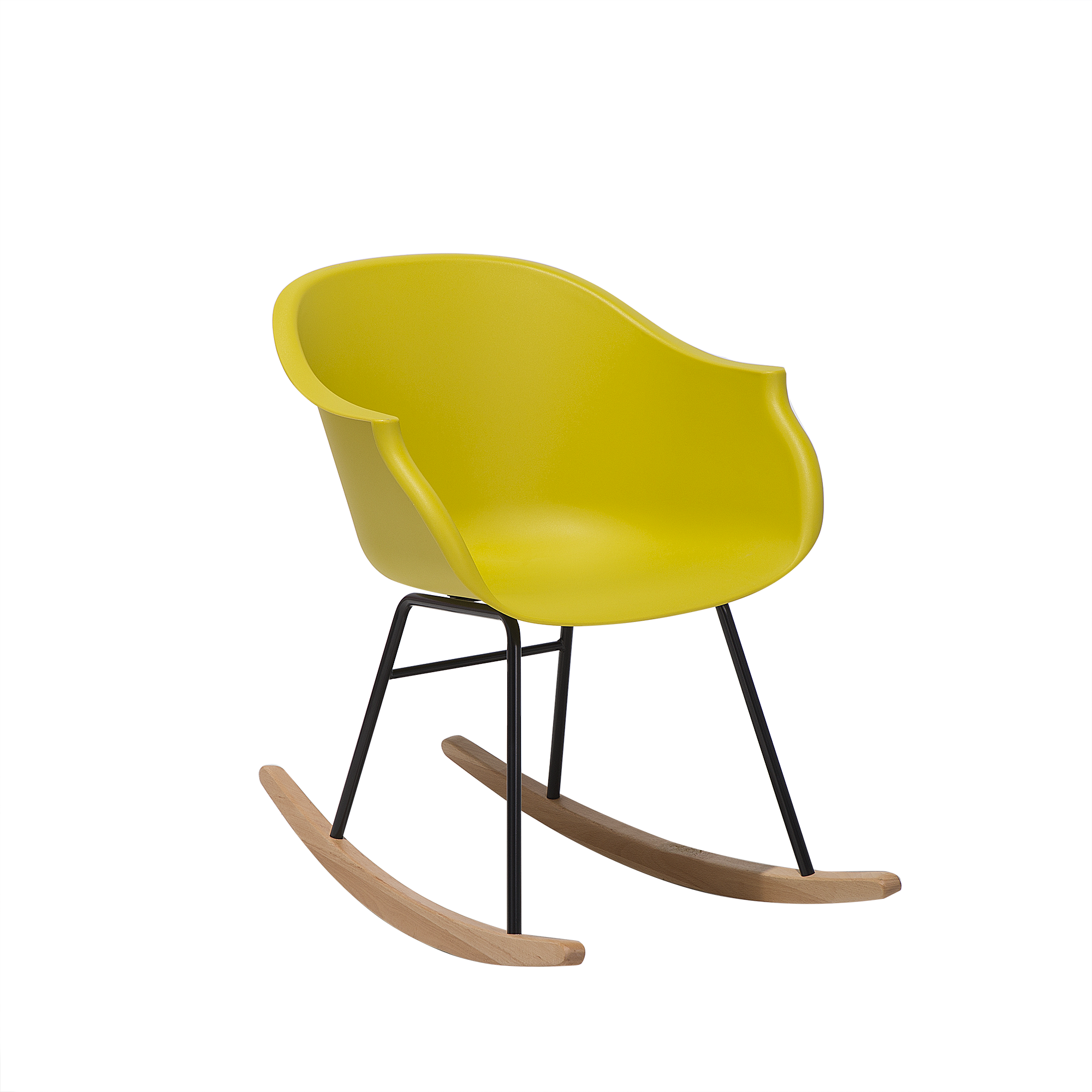 Beliani Rocking Chair Yellow Synthetic Material Metal Legs Shell Seat Solid Wood Skates Modern Style