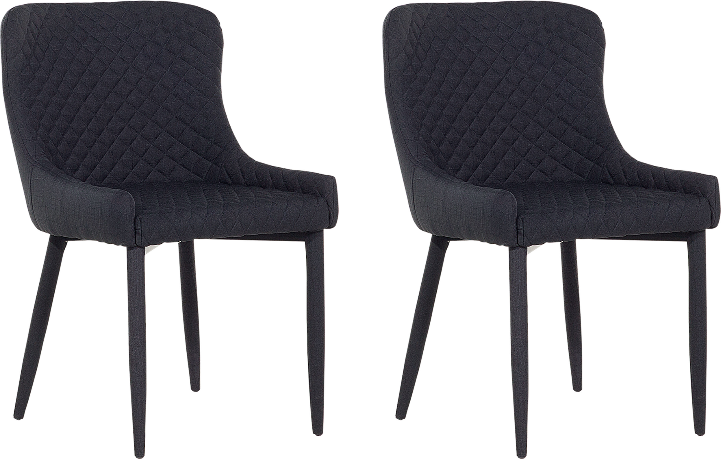 Beliani Set of 2 Dining Chairs Black Upholstered Fabric Diamond Stitching