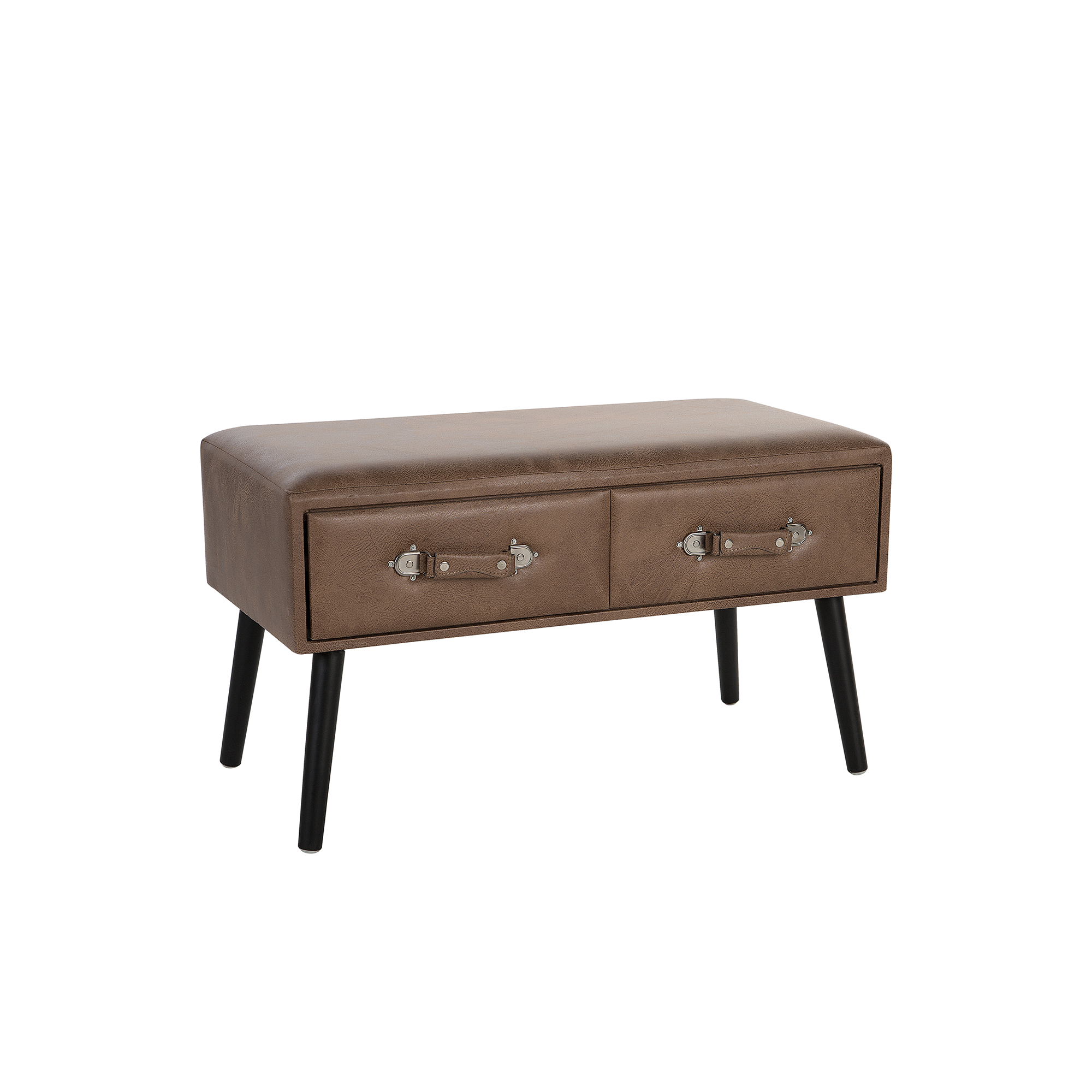 Beliani Coffee Table with 2 Storage Drawers Brown Faux Leather Upholstery Suitcase Design