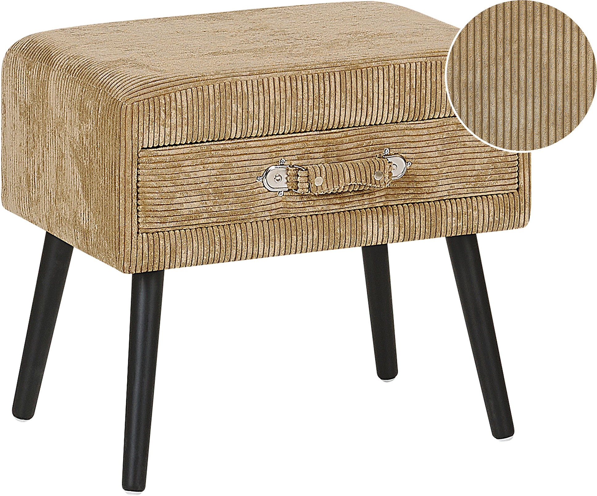 Beliani Side Table with Storage Beige Corduroy Black Legs 46 x 50 x 35 cm Suitcase