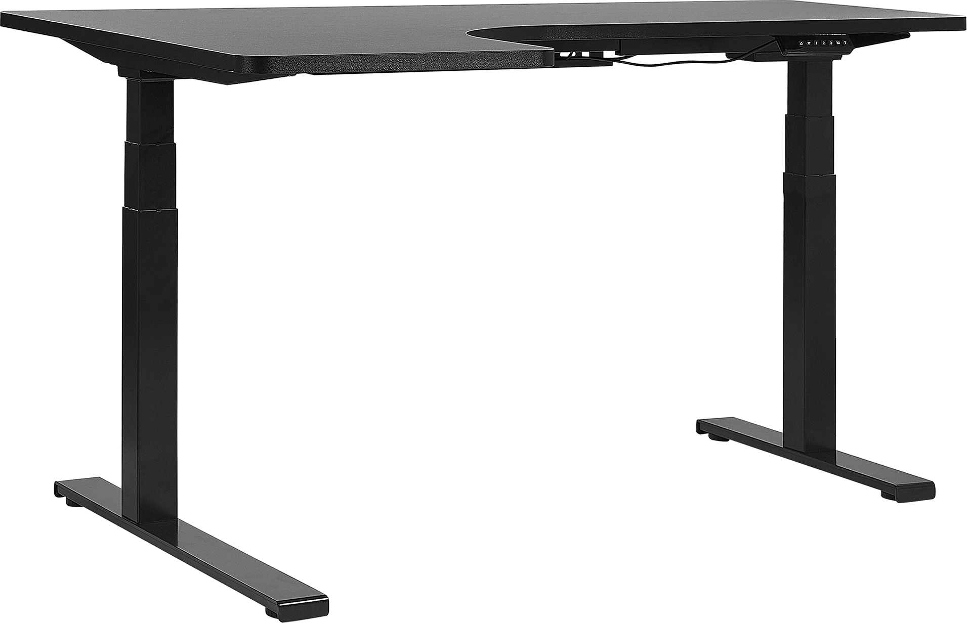 Beliani Left Corner Desk Black Tabletop 160 x 110 cm Electric Height Adjustable Steel Frame Sit and Stand Modern Design