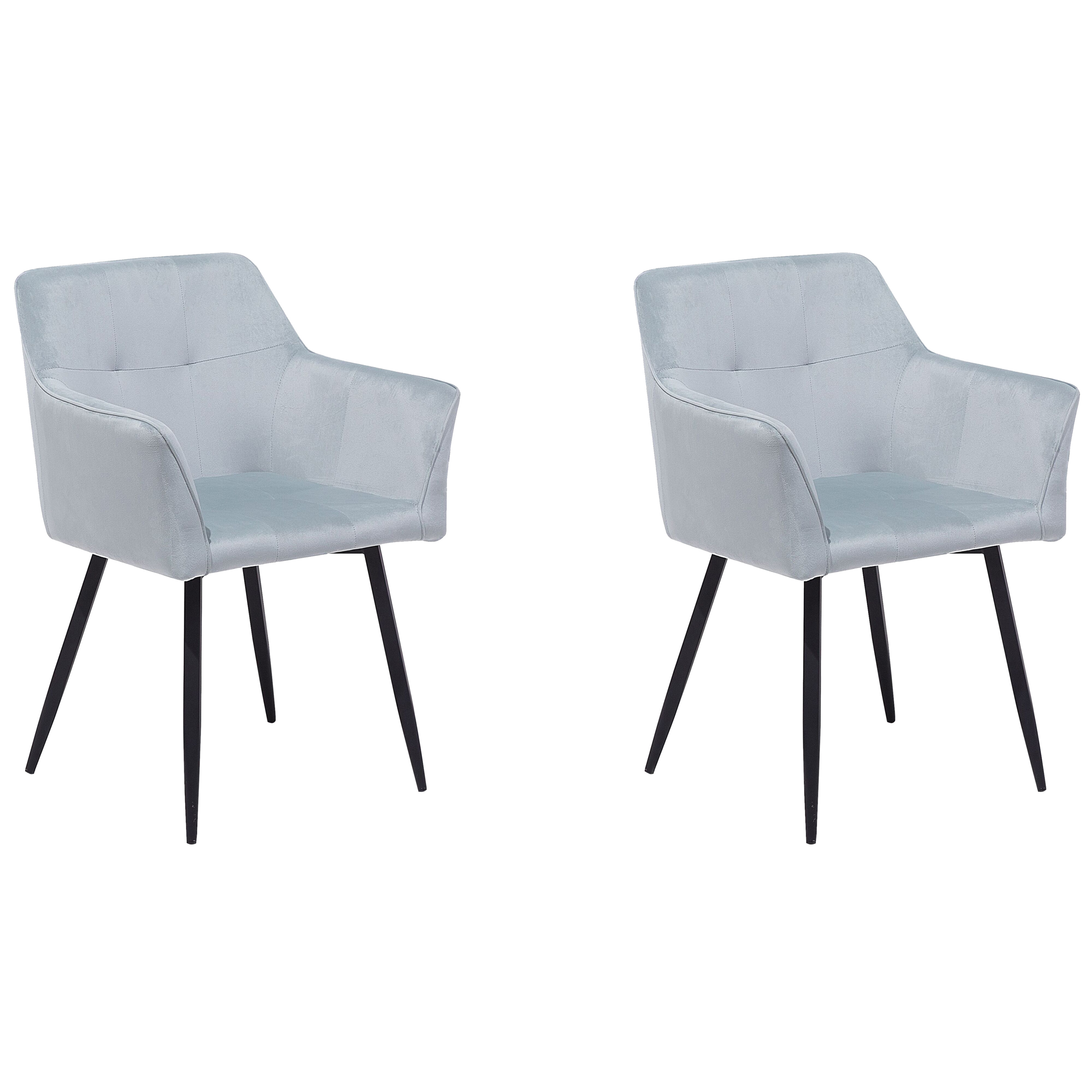 Beliani Set of 2 Dining Chairs Grey Velvet Upholstered Seat with Armrests Black Metal Legs