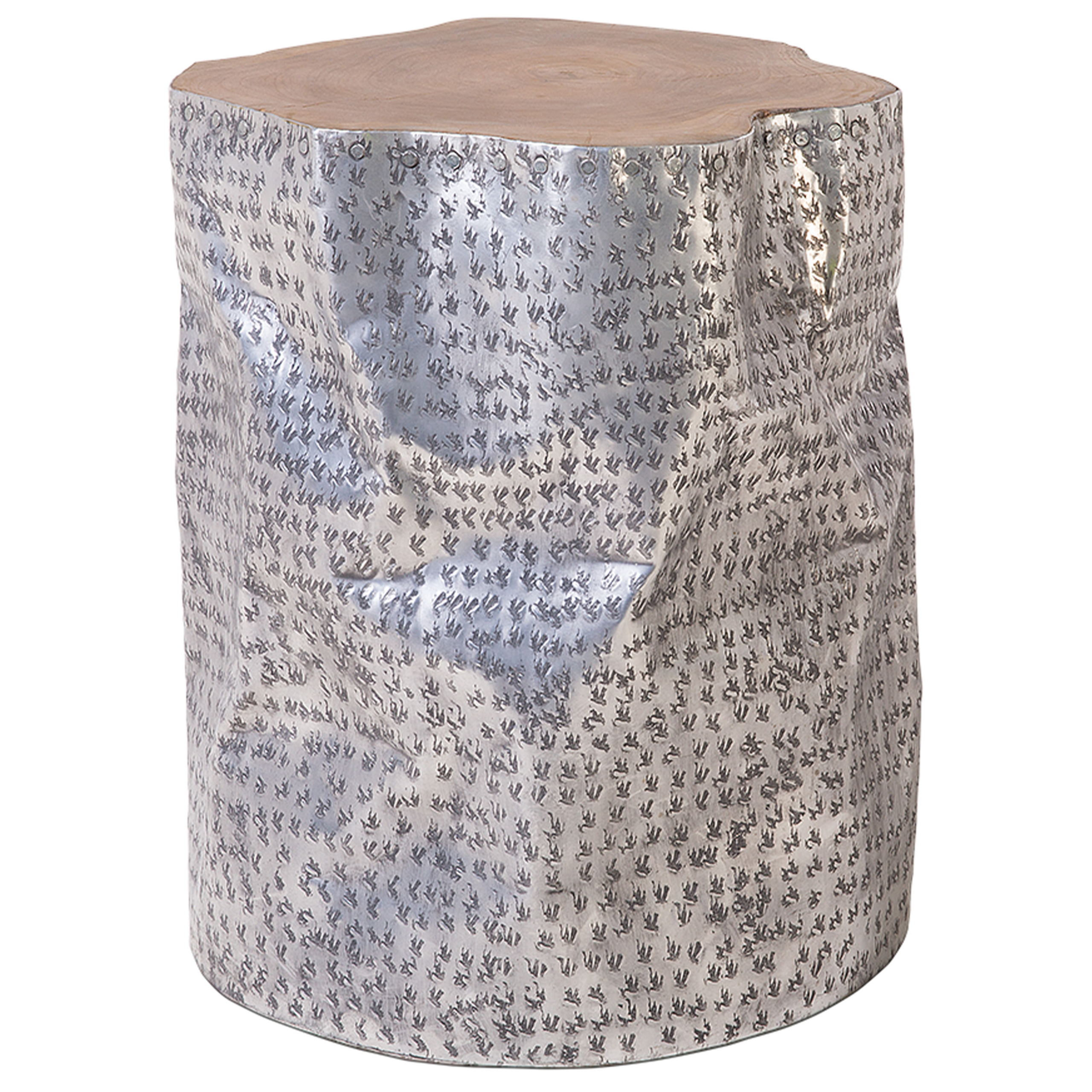 Beliani Accent Side Table Silver Teak Wood and Aluminium