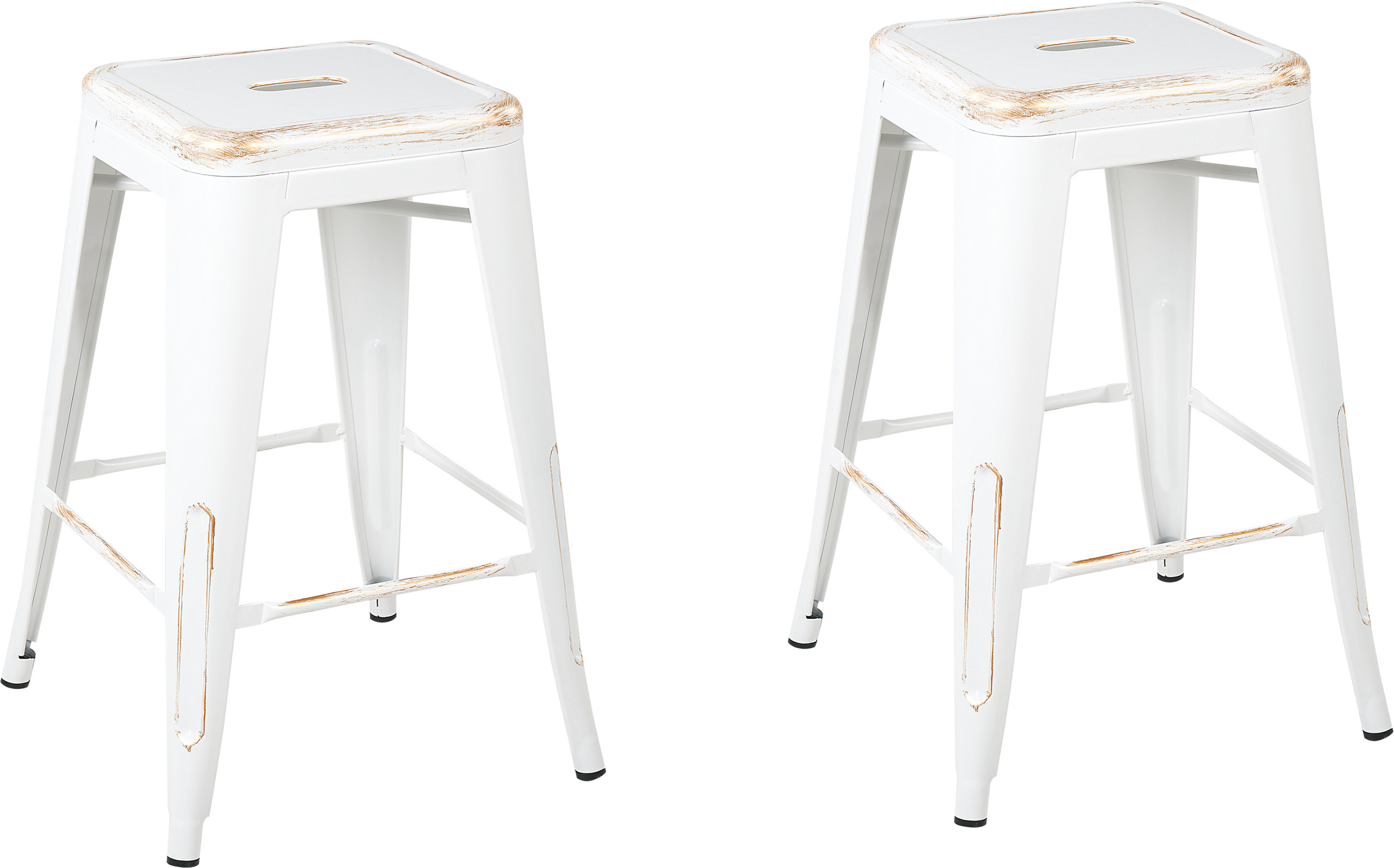 Beliani Set of 2 Bar Stools White with Gold Metal 60 cm Stackable Counter Height Industrial