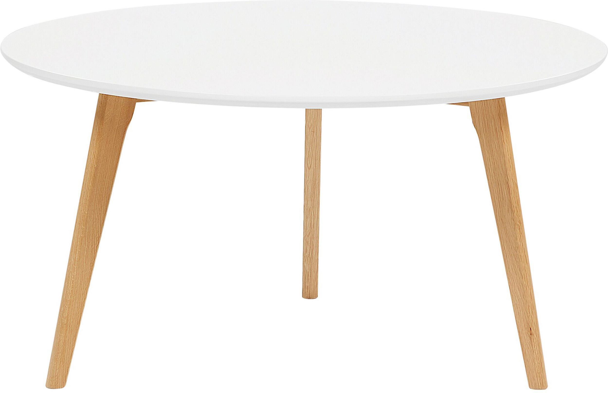 Beliani Coffee Table White Oval Tripod Legs Solid Wood Table Top Modern Contemporary