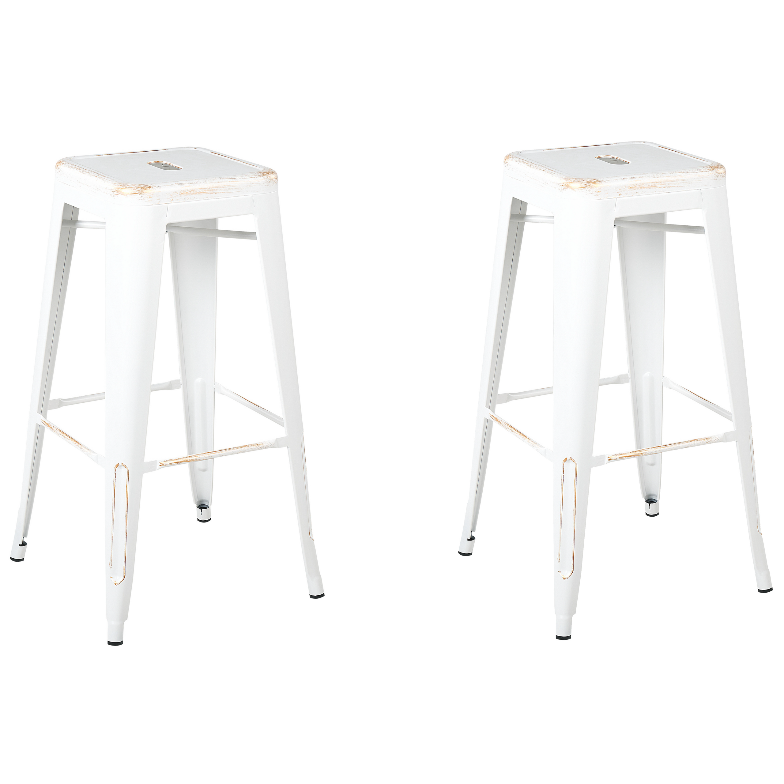 Beliani Set of 2 Bar Stools White with Gold Metal 76 cm Stackable Counter Height Industrial