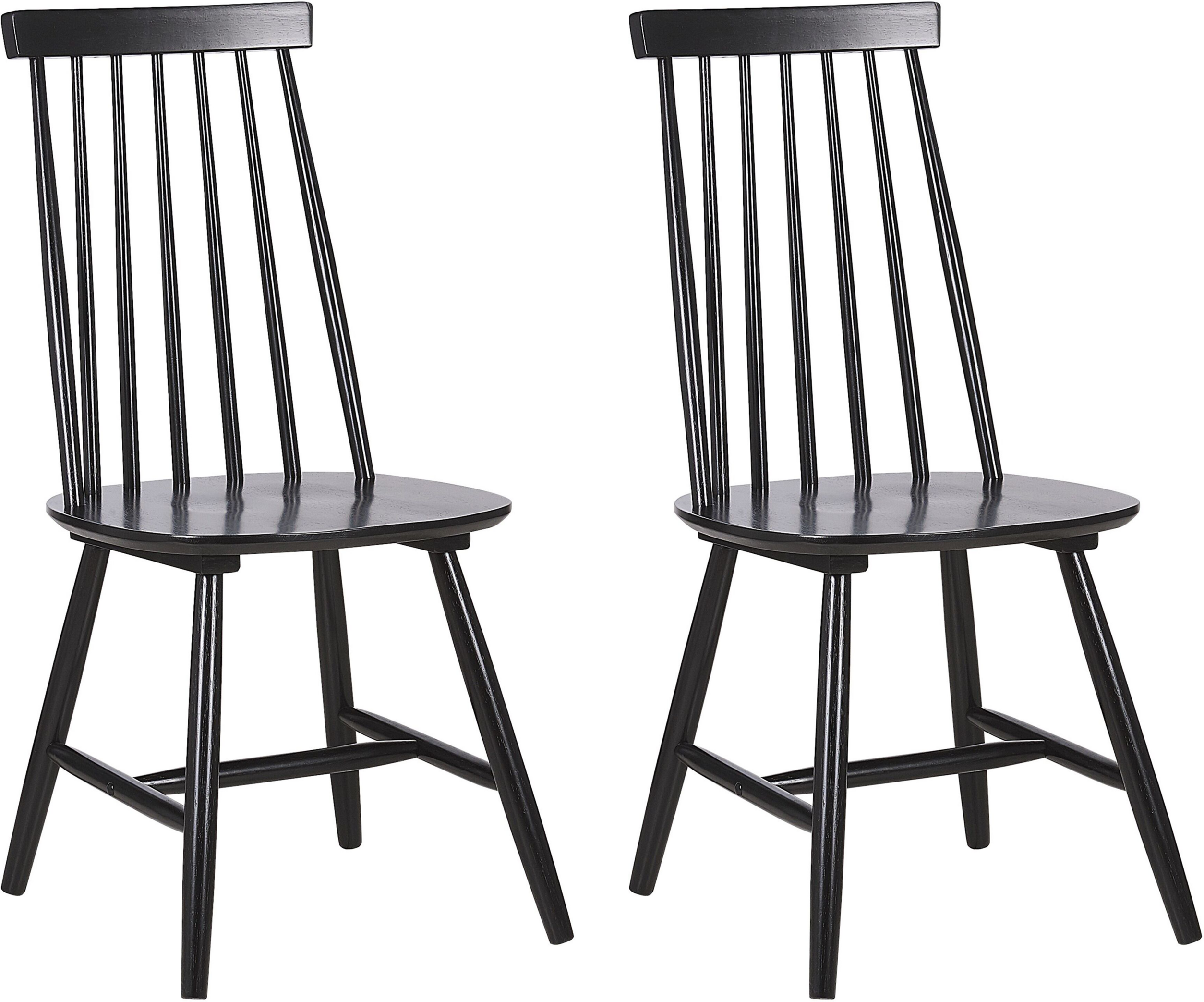 Beliani Set of 2 Dining Chairs Black Solid Wood Spindle Backrest Kitchen Chair