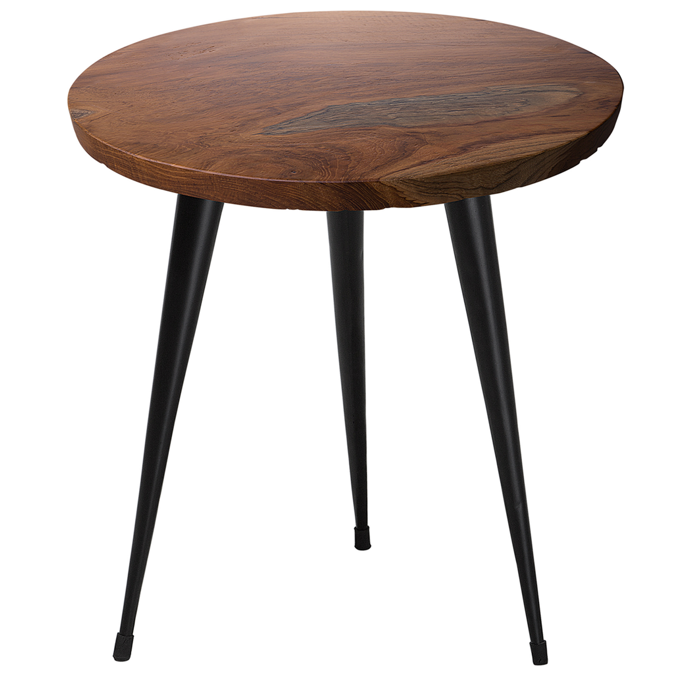 Beliani Side Table Dark Teak Wood Top Black Legs 45 cm Classic Round Rustic Style