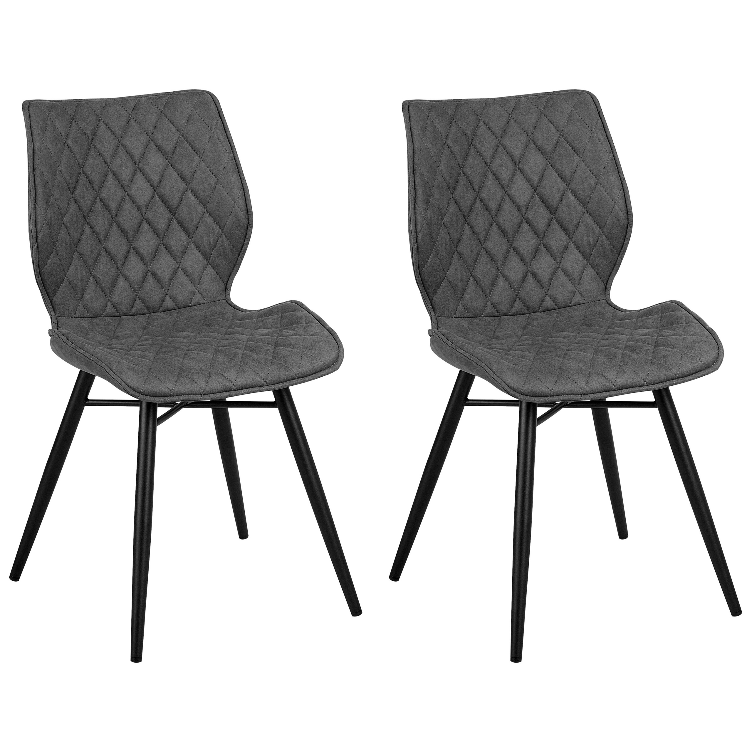 Beliani Set of 2 Dining Chairs Grey Fabric Upholstery Black Legs Rustic Retro Style