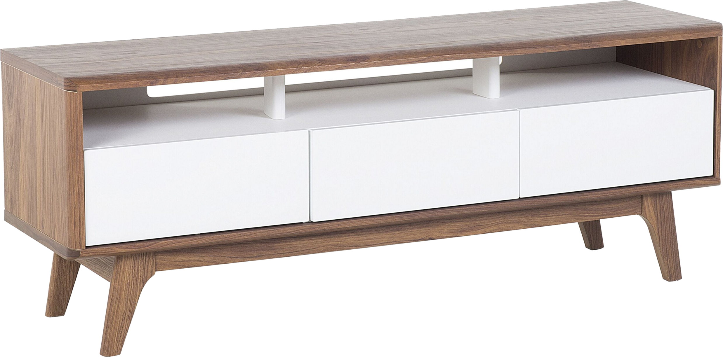 Beliani TV Stand Dark Wood White Storage Shelf Drawers Cable Management Modern