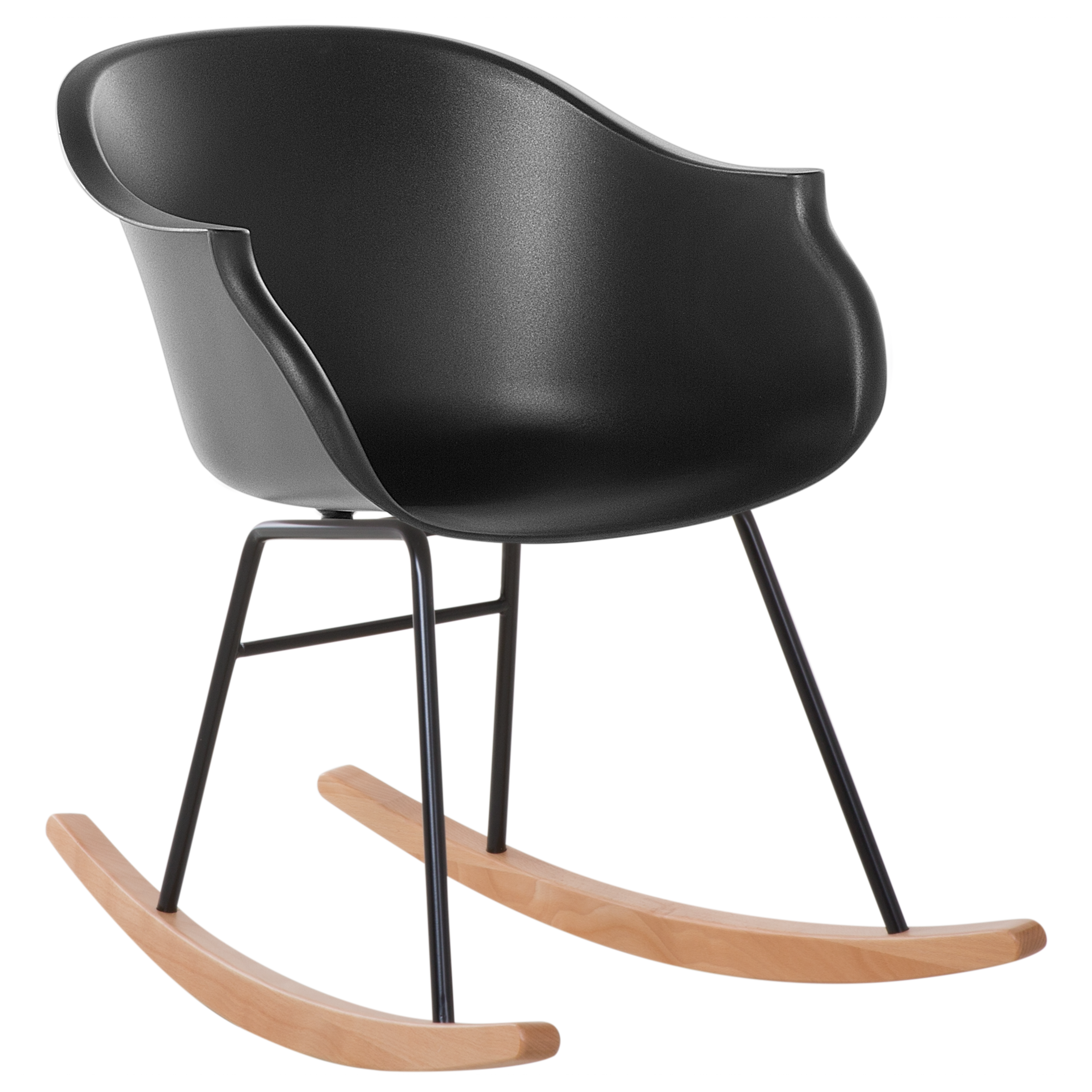 Beliani Rocking Chair Black Synthetic Material Metal Legs Shell Seat Solid Wood Skates Modern Scandinavian Style