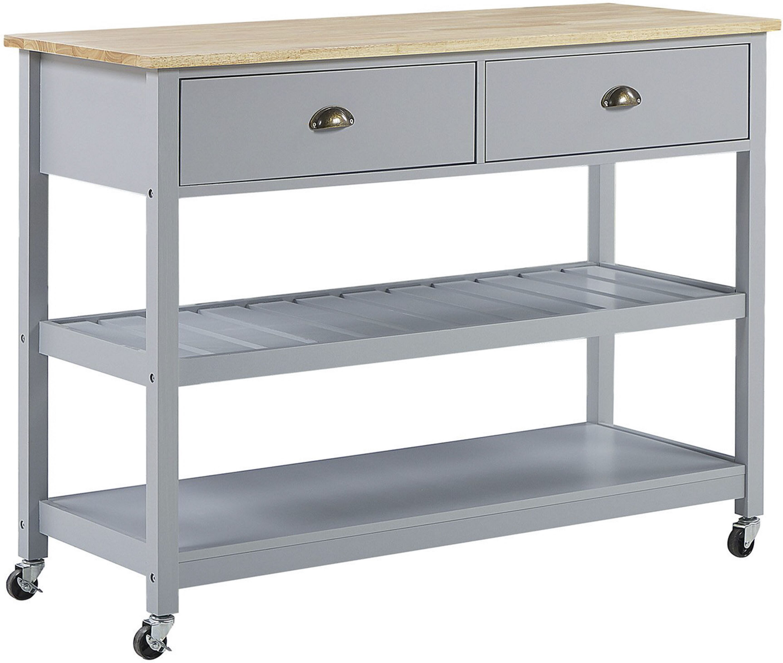 Beliani Kitchen Trolley Grey Light Wood Top 2 Shelves 2 Cutlery Drawers Casters Scandinavian Modern