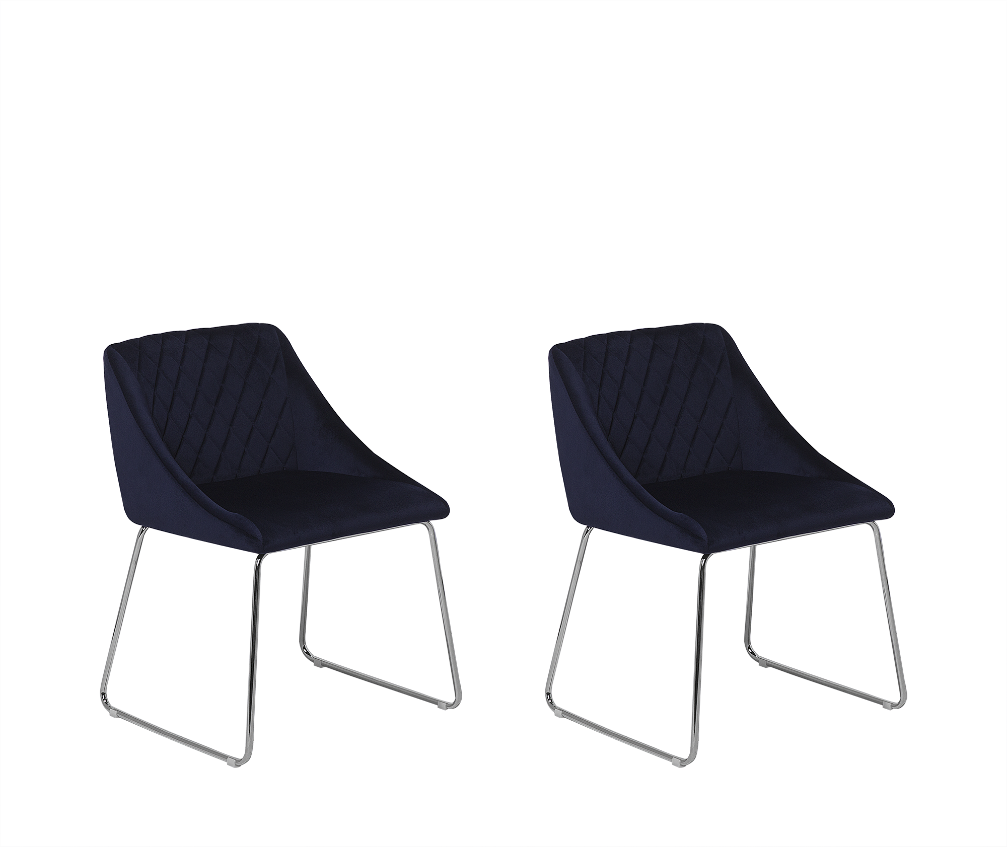 Beliani Set of 2 Dining Chairs Navy Blue Velvet Fabric Chromed Metal Legs Modern Style