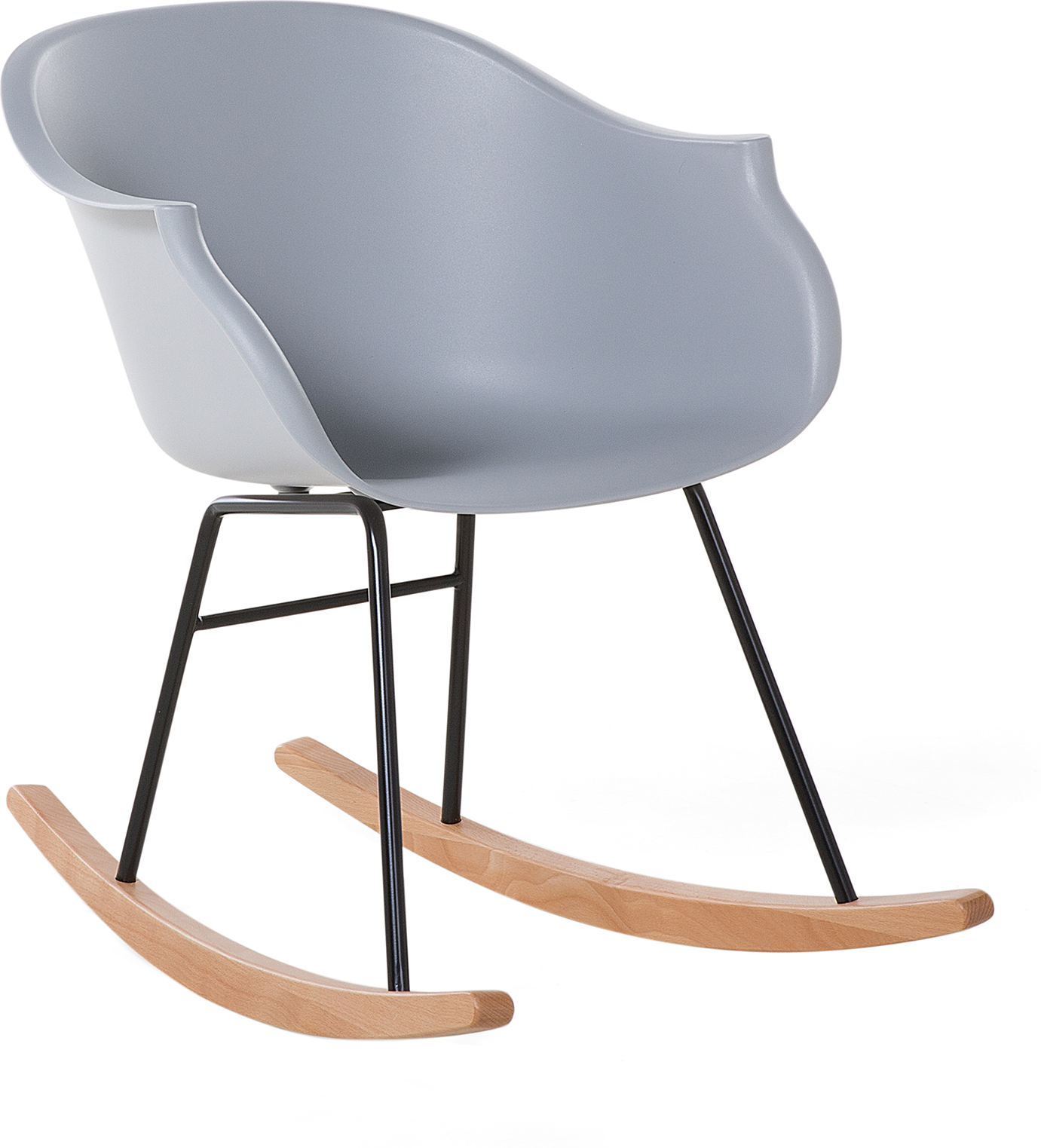 Beliani Rocking Chair Grey Synthetic Material Metal Legs Shell Seat Solid Wood Skates Modern Scandinavian Style