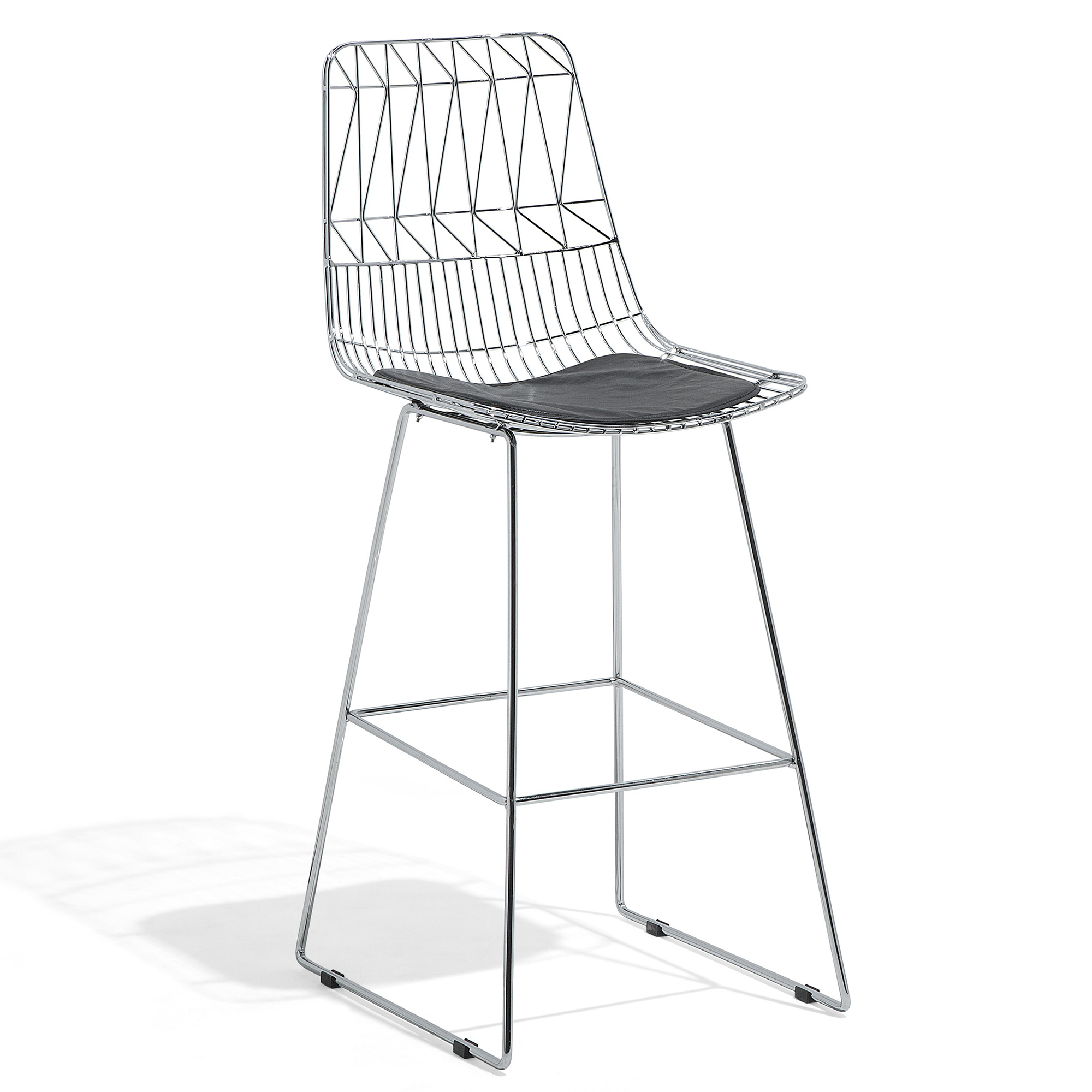 Beliani Bar Chair Silver Steel Frame Faux Leather Seat Counter Height Slatted Back Modern Design