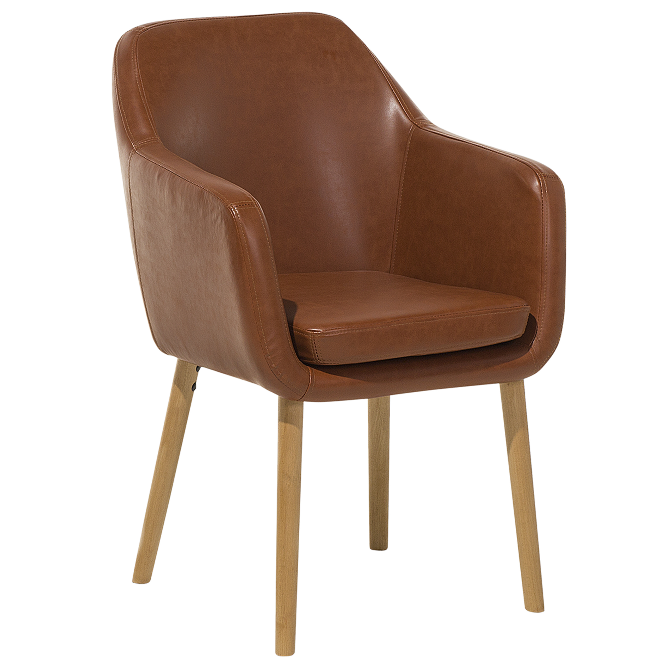 Beliani Dining Chair Golden Brown Faux Leather Upholstered Cushioned Seat Wooden Legs