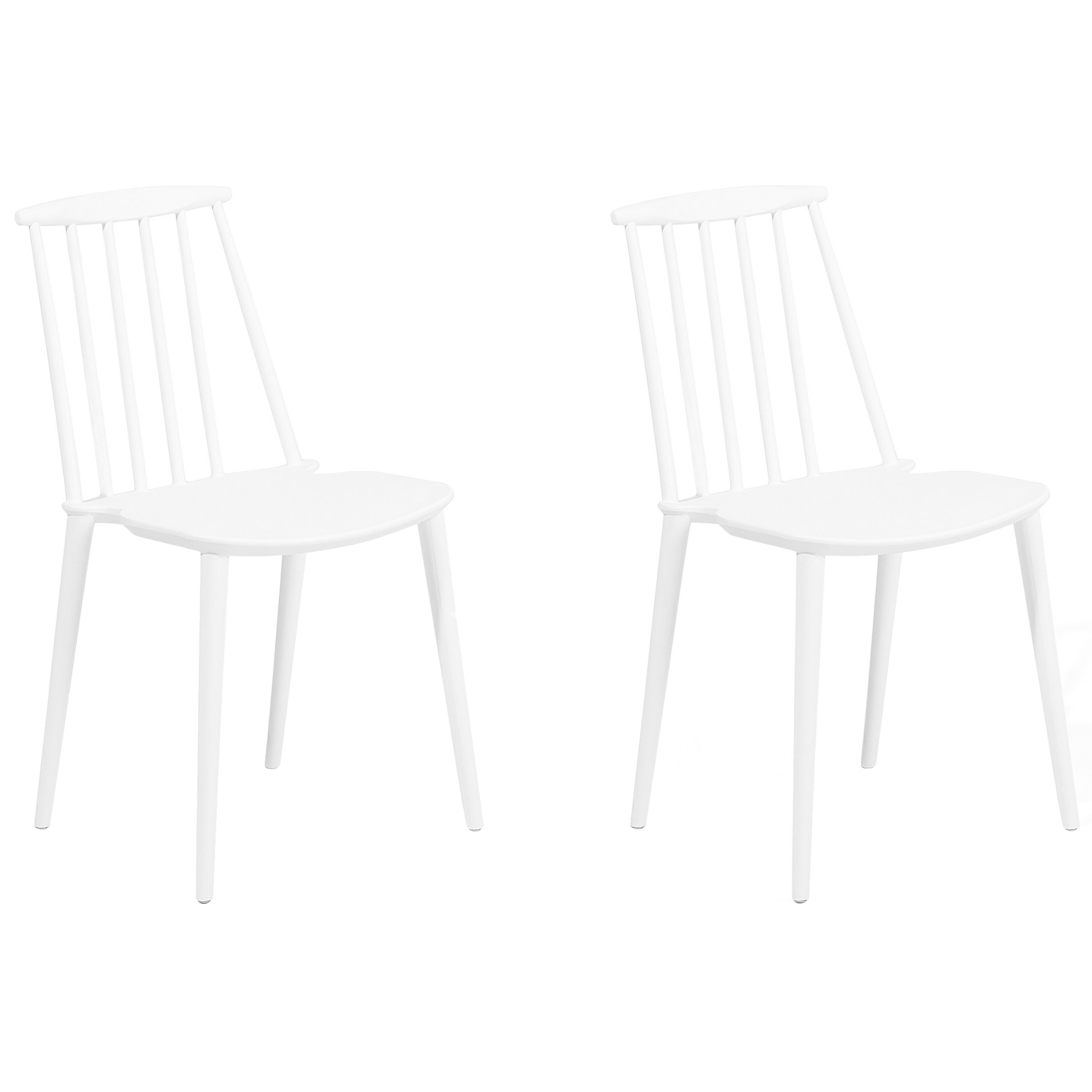Beliani Set of 2 Dining Chairs White Synthetic Material Slatted Backrest Armless Traditional Design