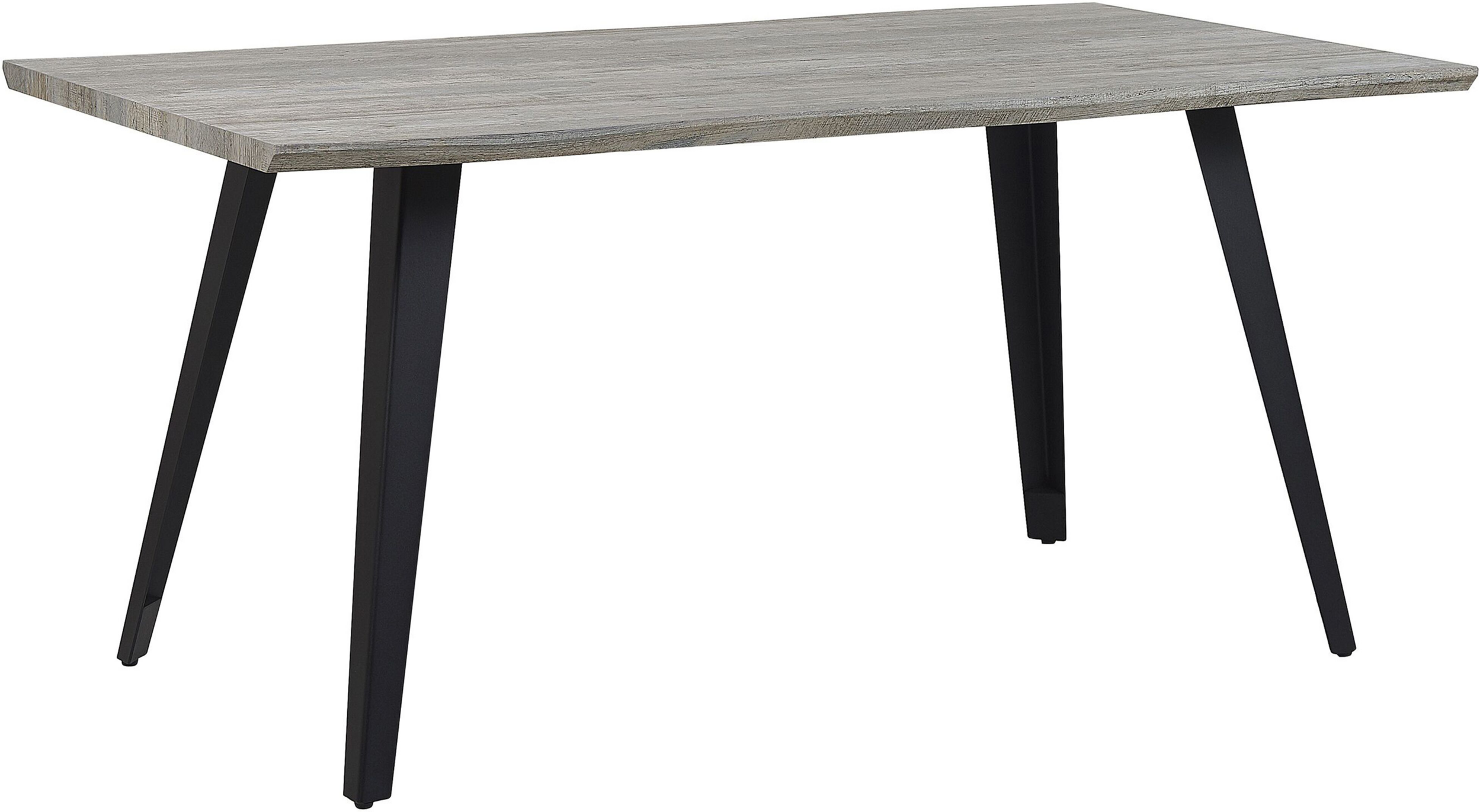 Beliani Dining Table Grey Wood Tabletop160 x 90 cm Black Metal Legs Kitchen