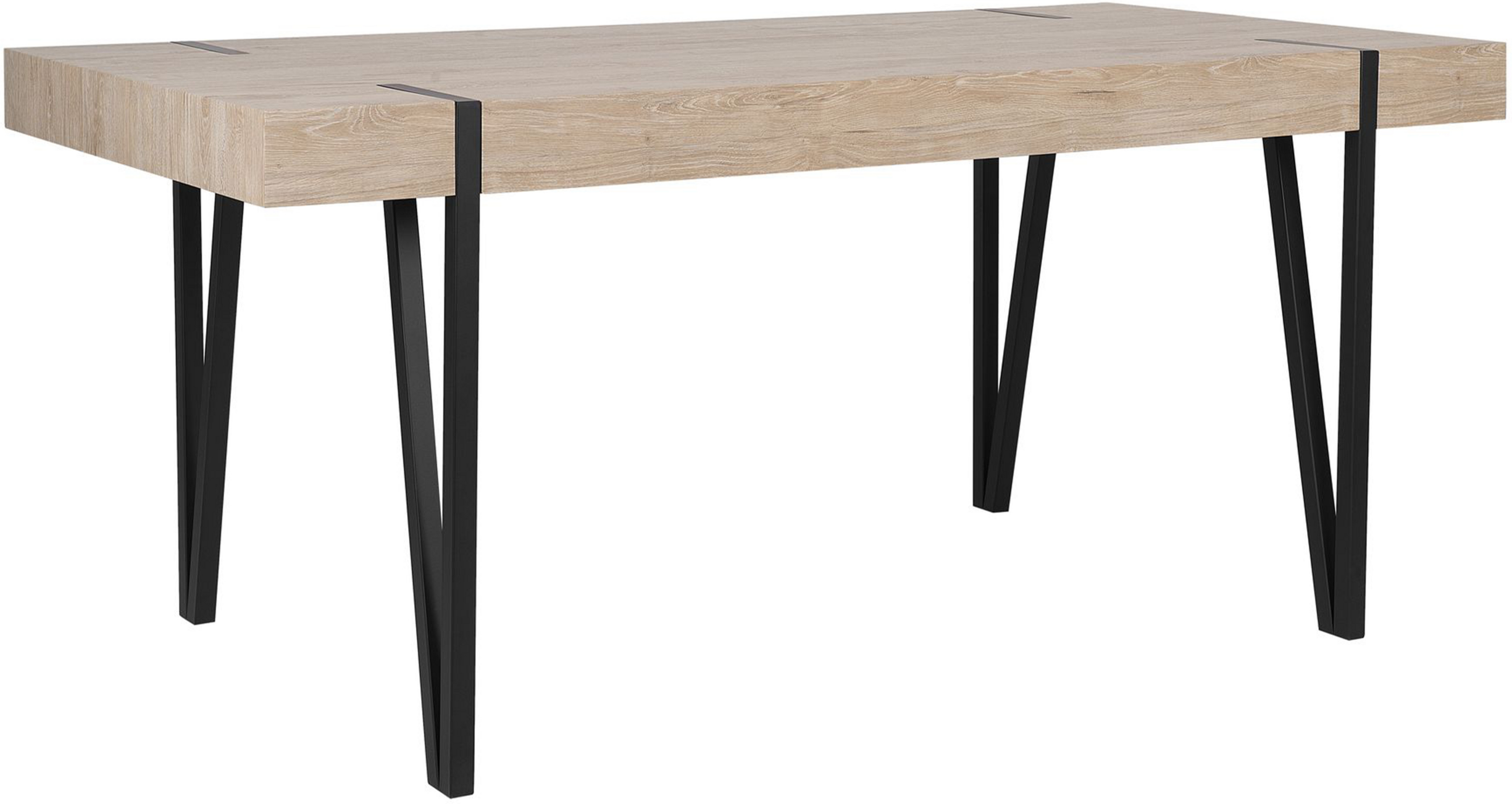 Beliani Dining Table Light Wood Top Black Metal Hairpin Legs 150 x 90 cm Rectangular Industrial Style