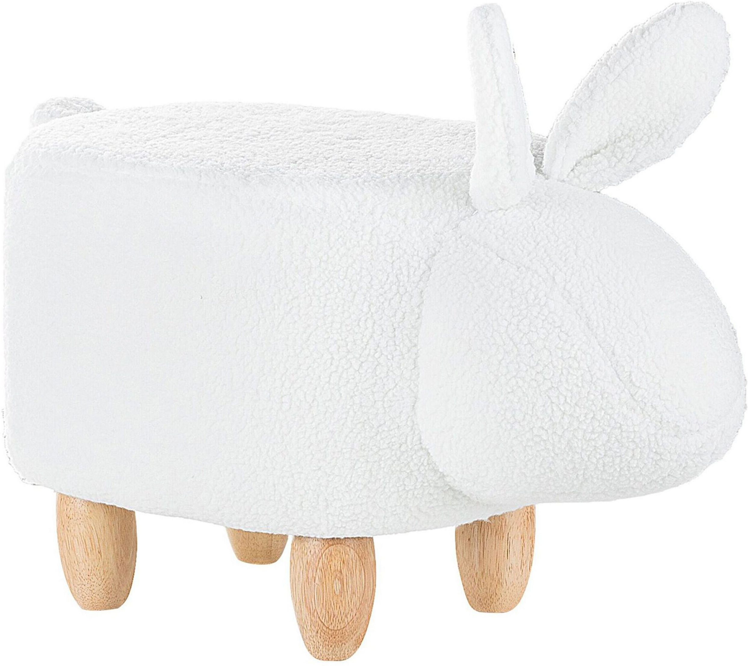 Beliani Animal Bunny Children Stool White Polyester Fabric Upholstered Wooden Legs Nursery Footstool